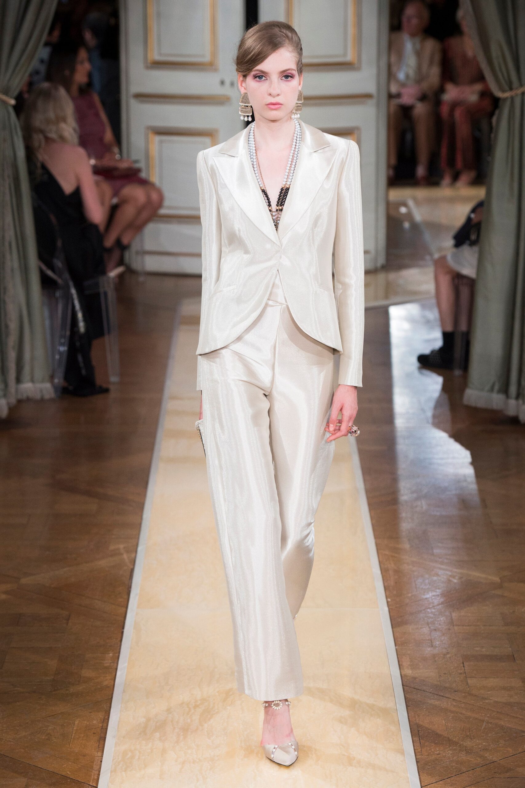white silk tailored suit