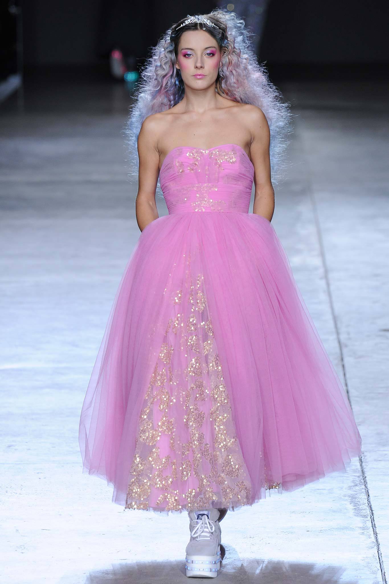 pink strapless embellished midi dress