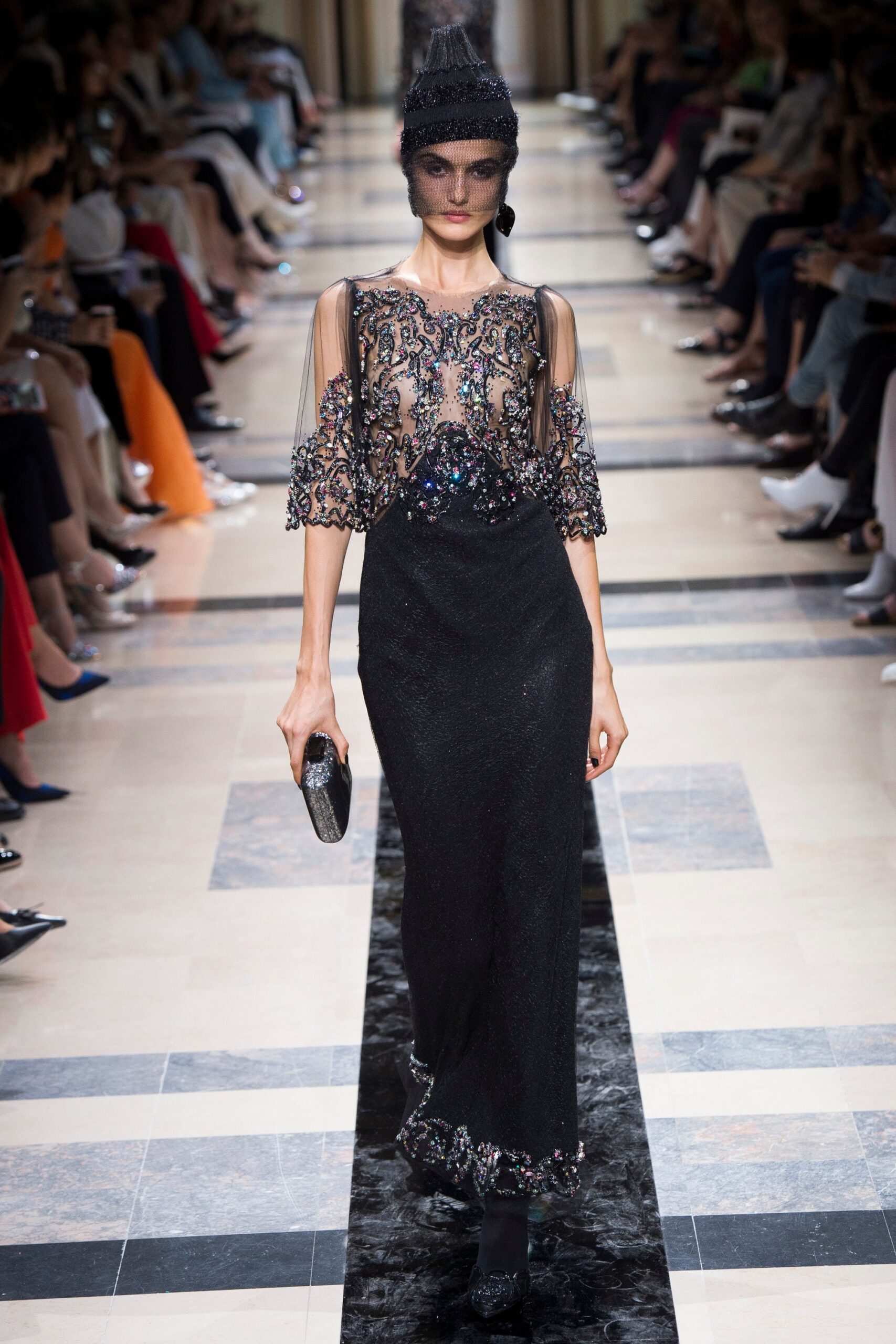 black silk embellished gown