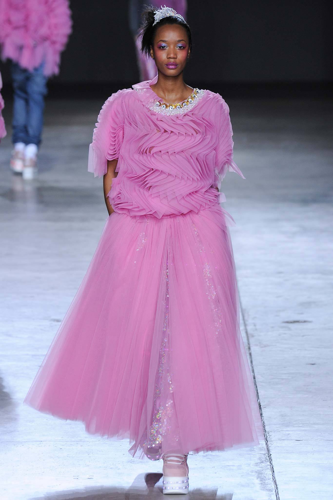 pink ruffled top and tiered skirt