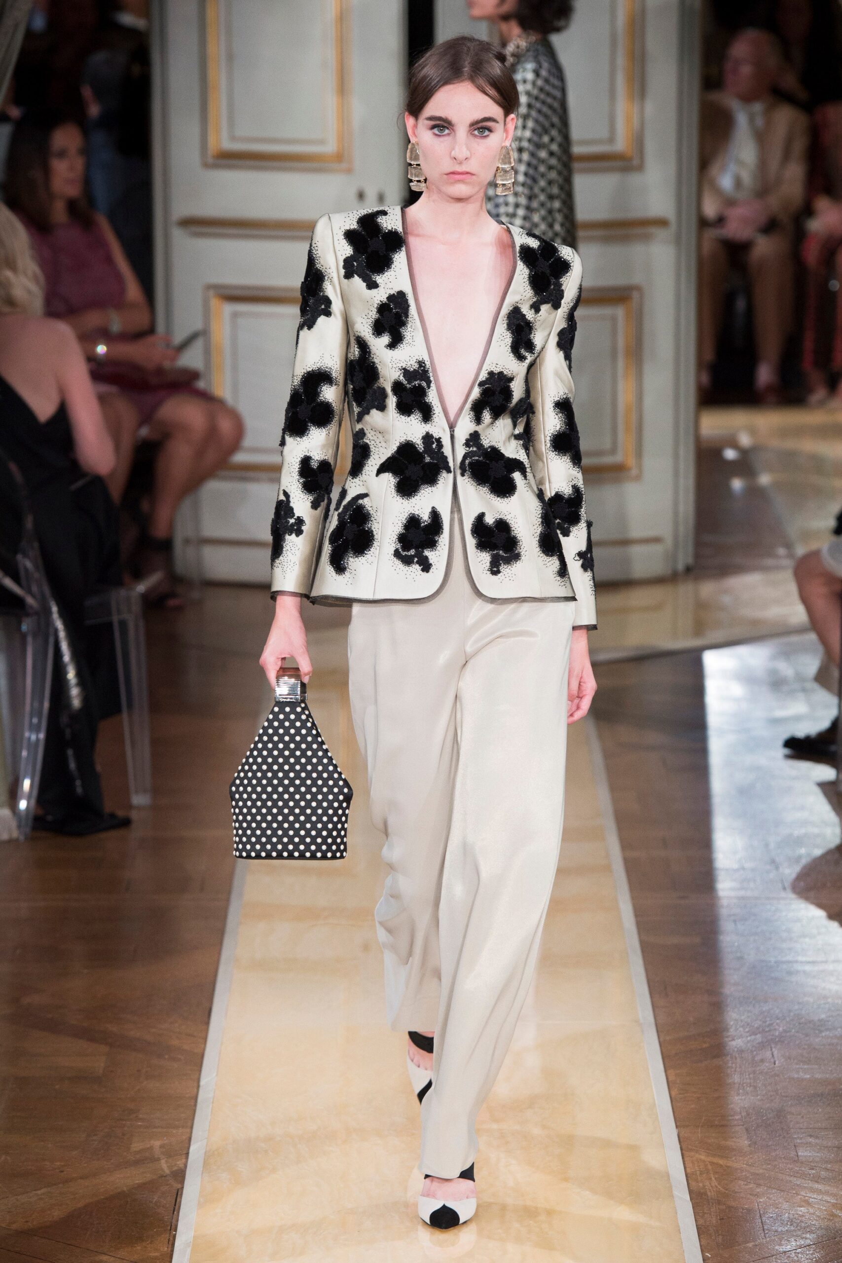 embroidered black and white blazer