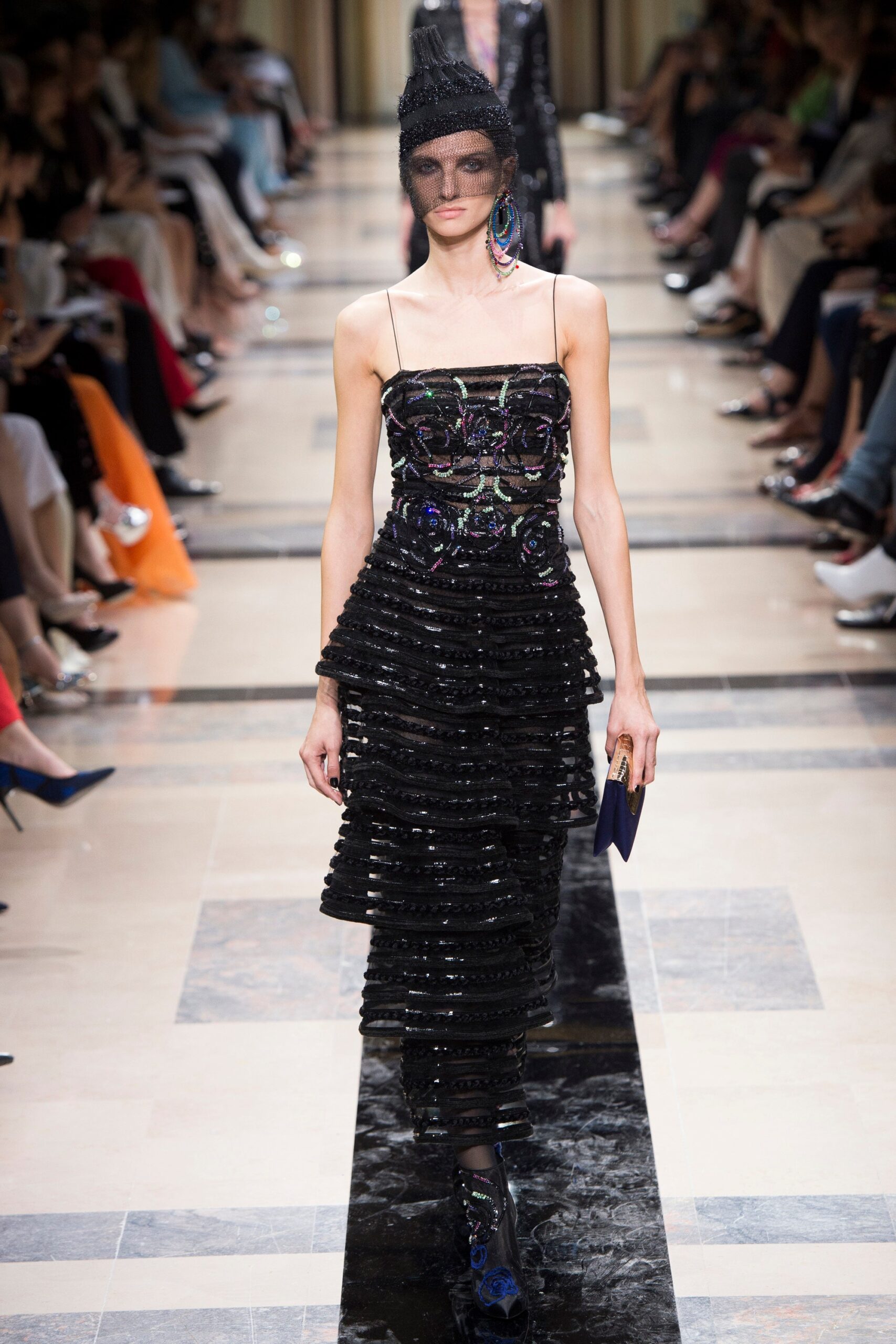 black sequined pleated midi dress