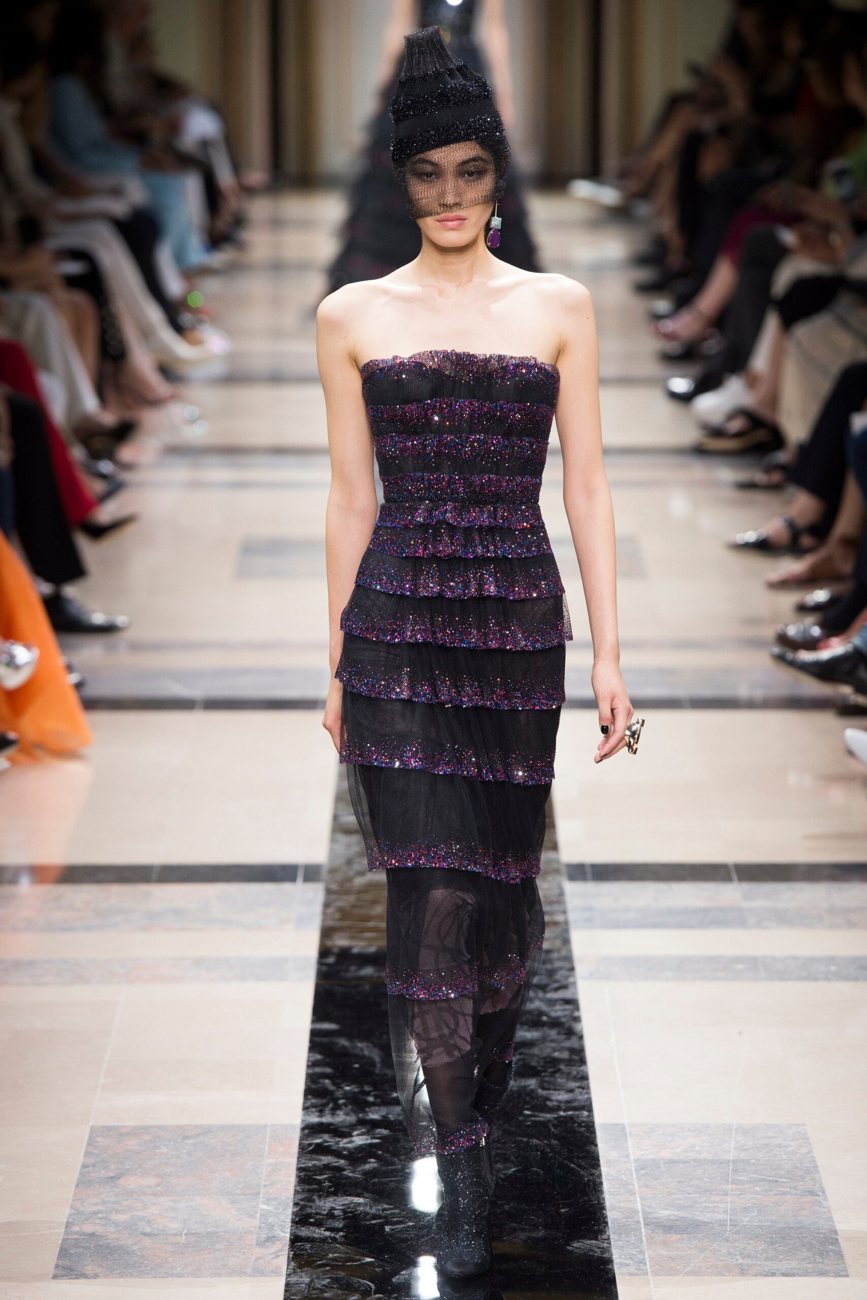 black and purple tiered dress