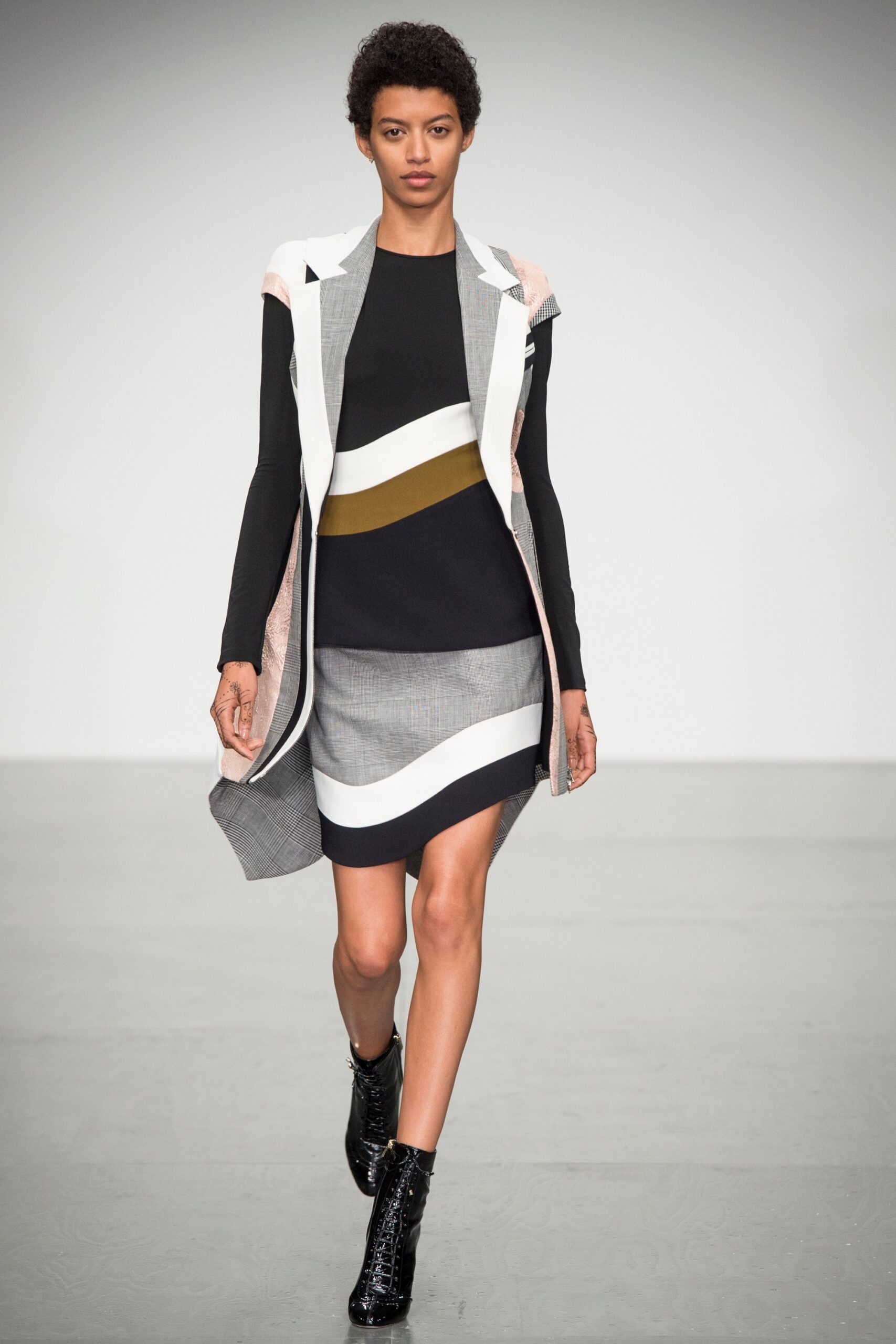 color-blocked mini dress with coat