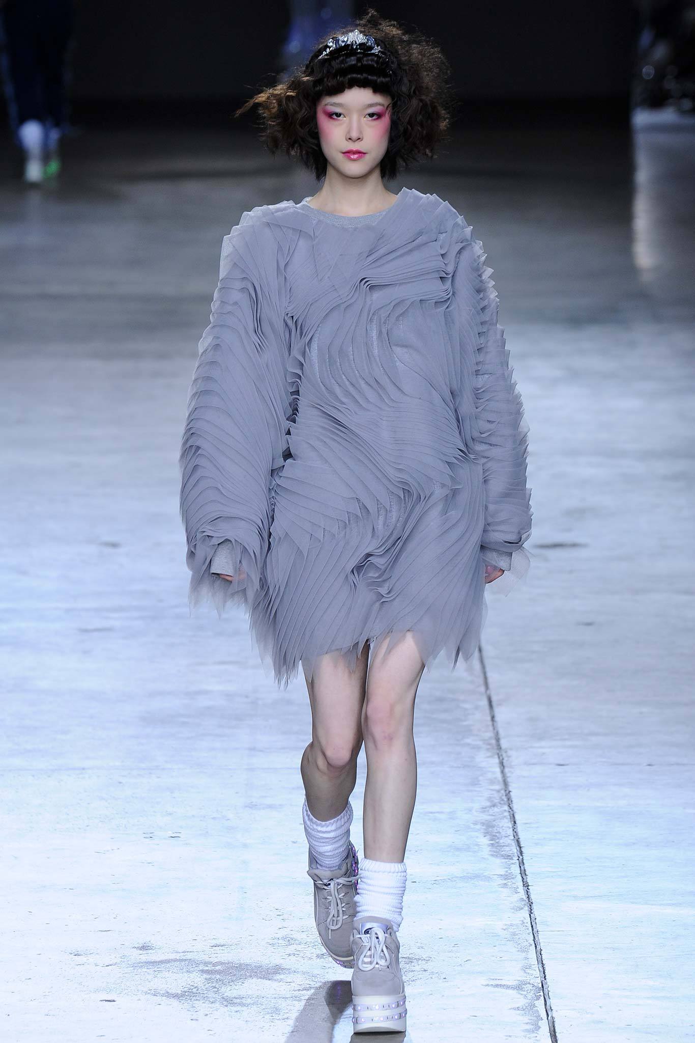 gray pleated relaxed dress