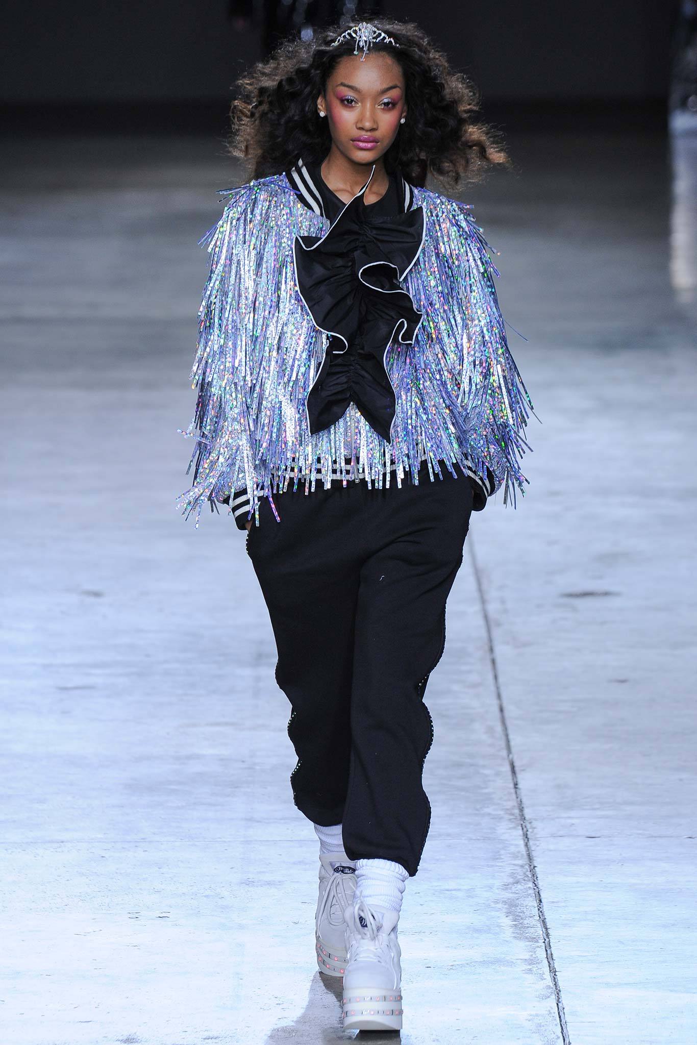 black multi fringed jacket with relaxed pants