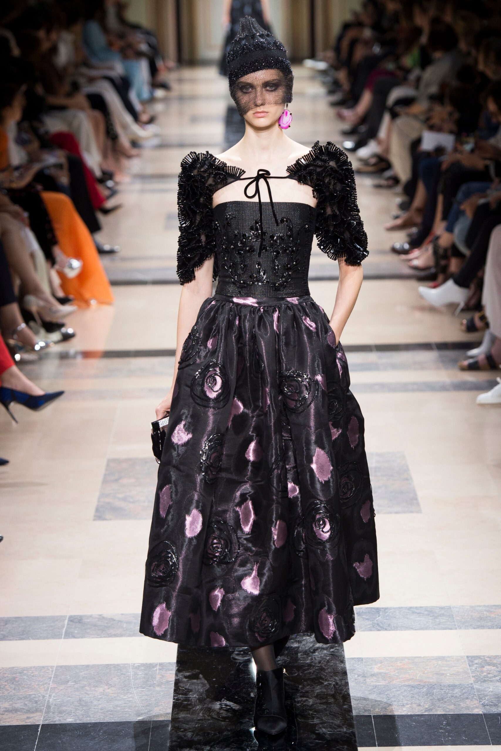 black silk embroidered midi dress