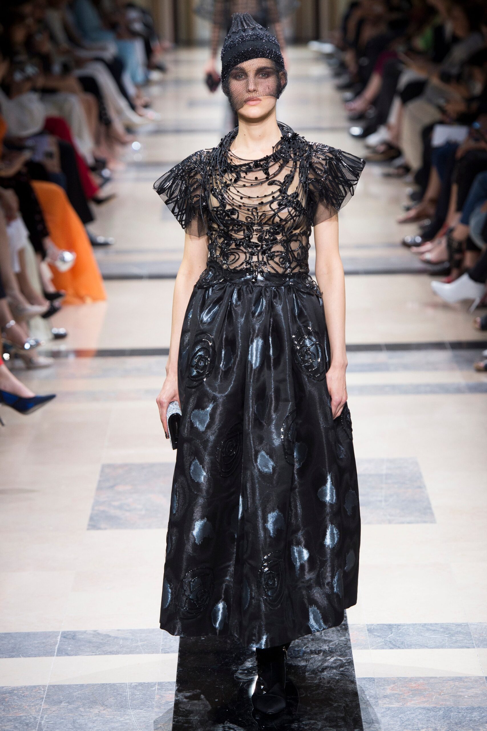 black silk embroidered gown