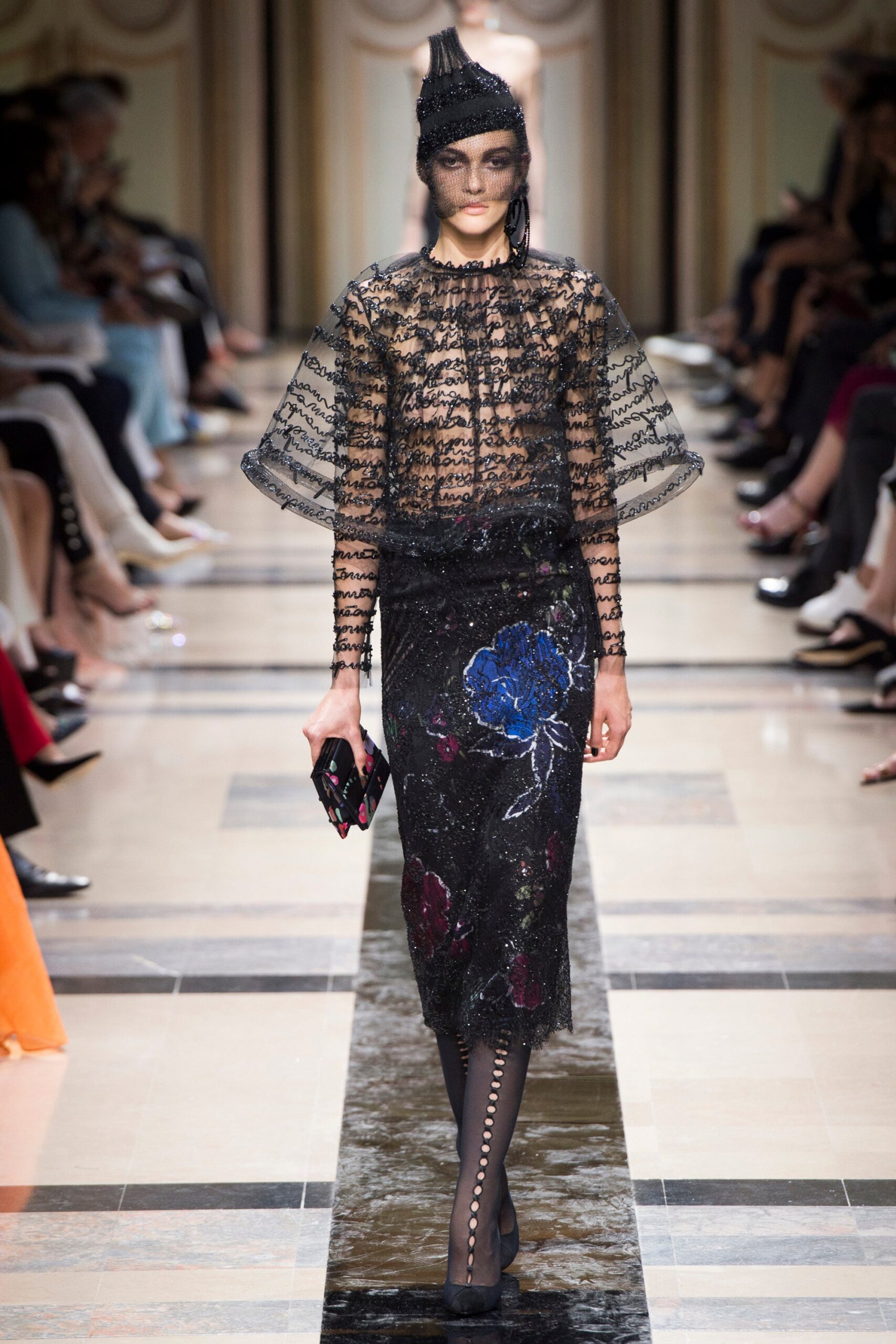 black lace blouse and pencil skirt