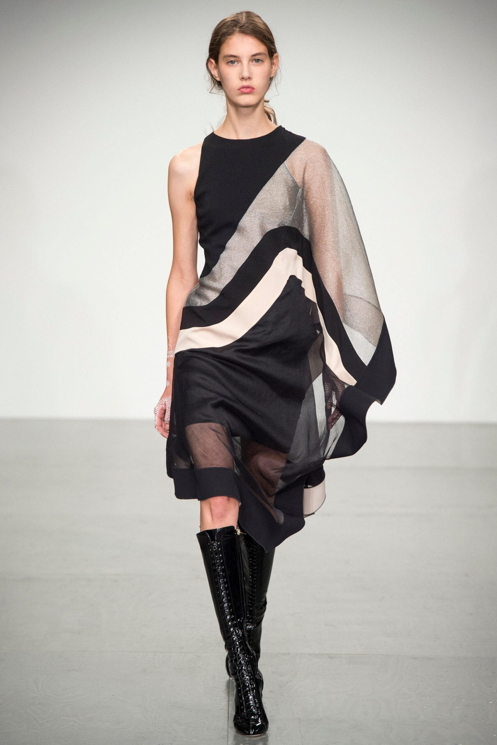 black and beige asymmetric dress