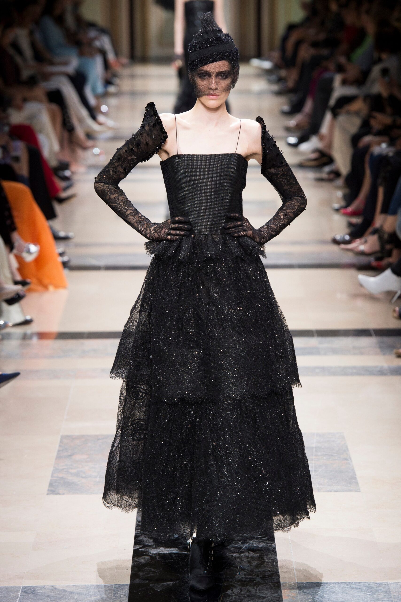 black lace tiered dress