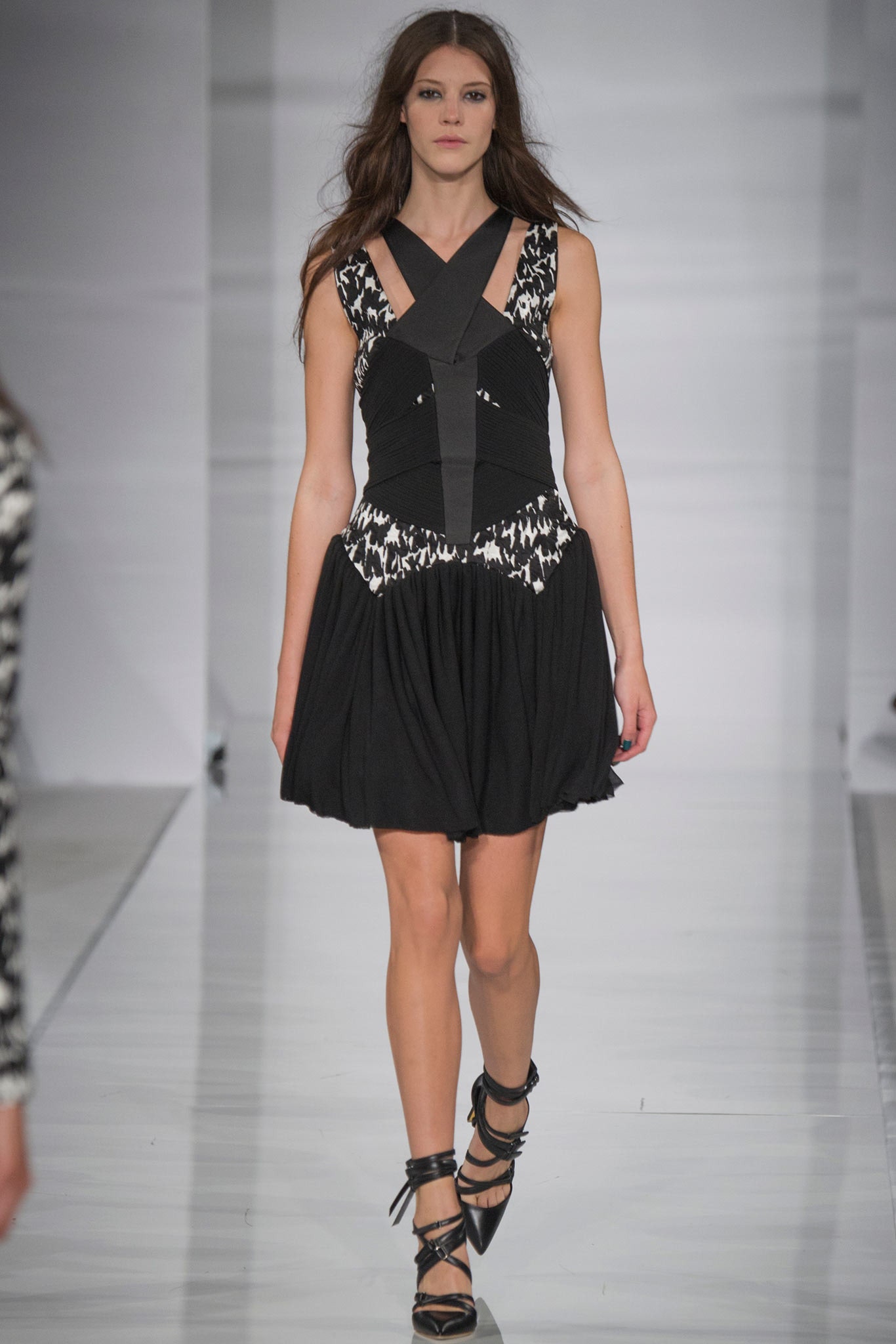 black and white pleated mini dress