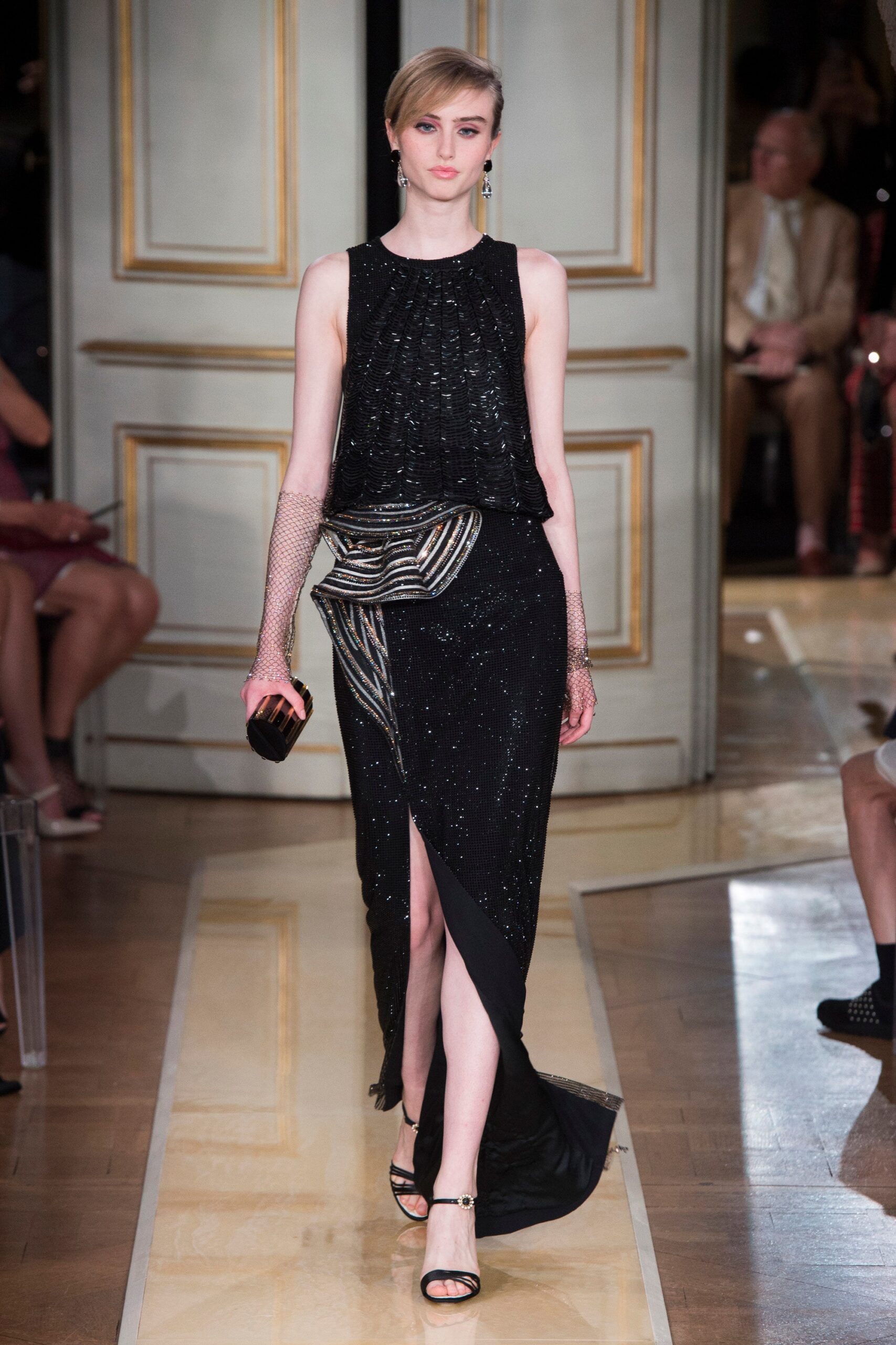 black sequined top and skirt