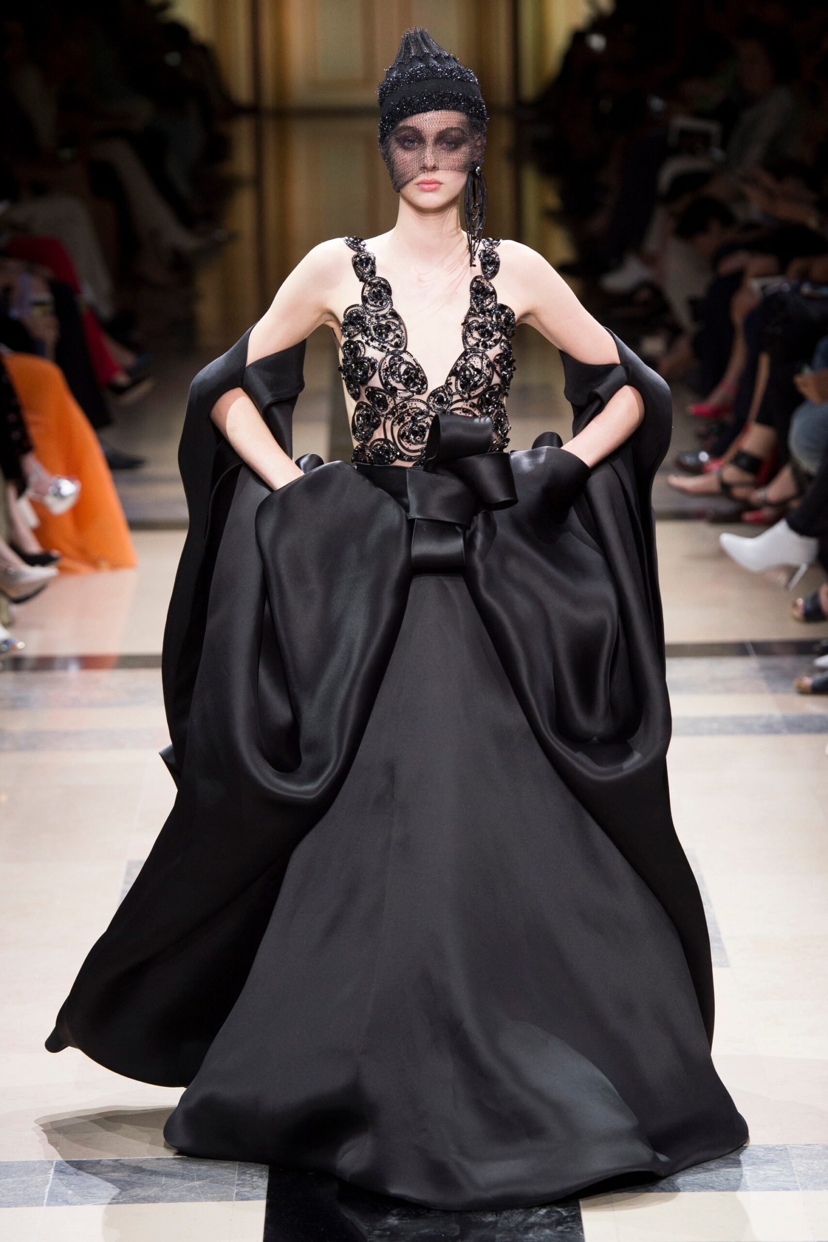 black silk sleeveless gown