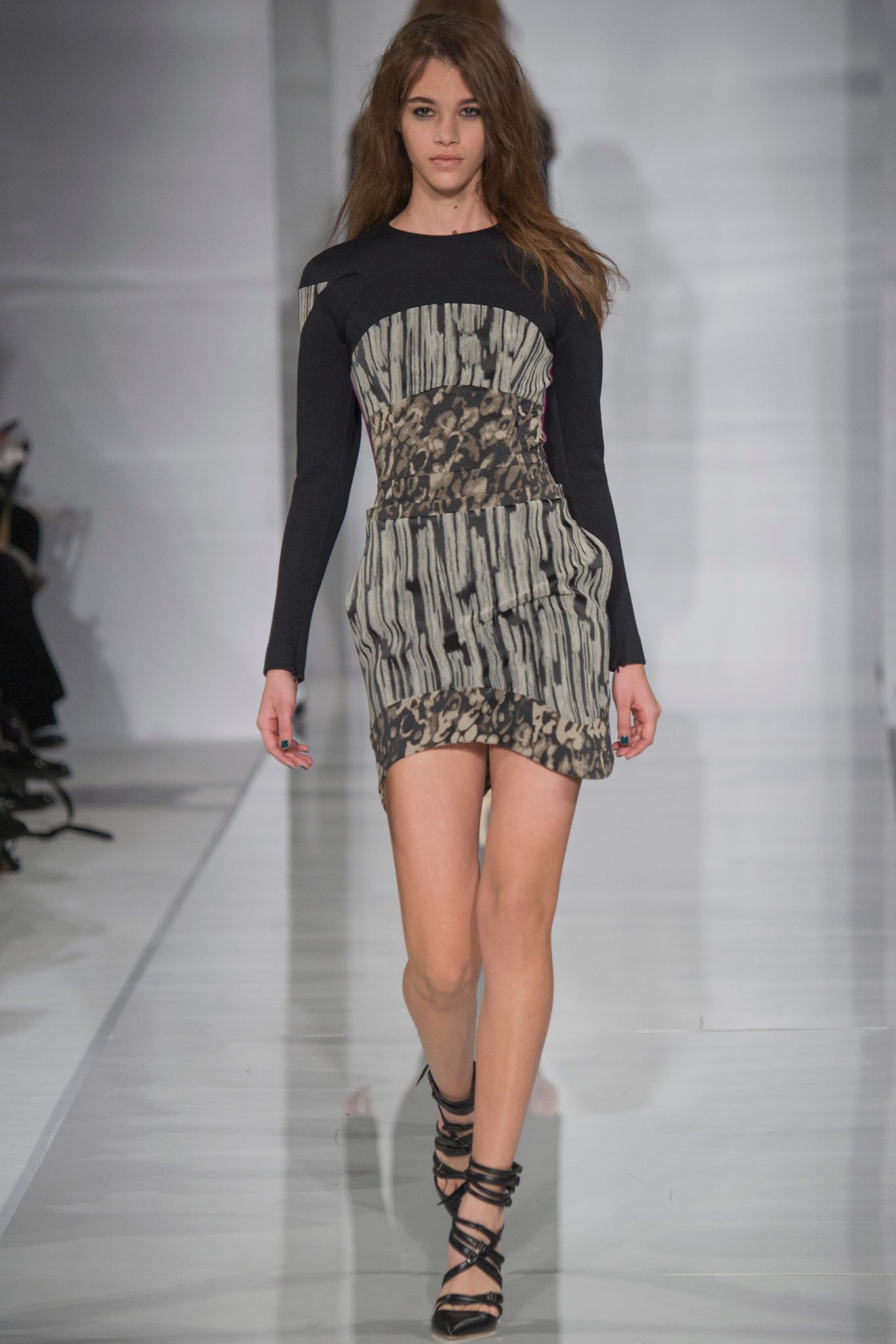 fitted black and beige printed dress
