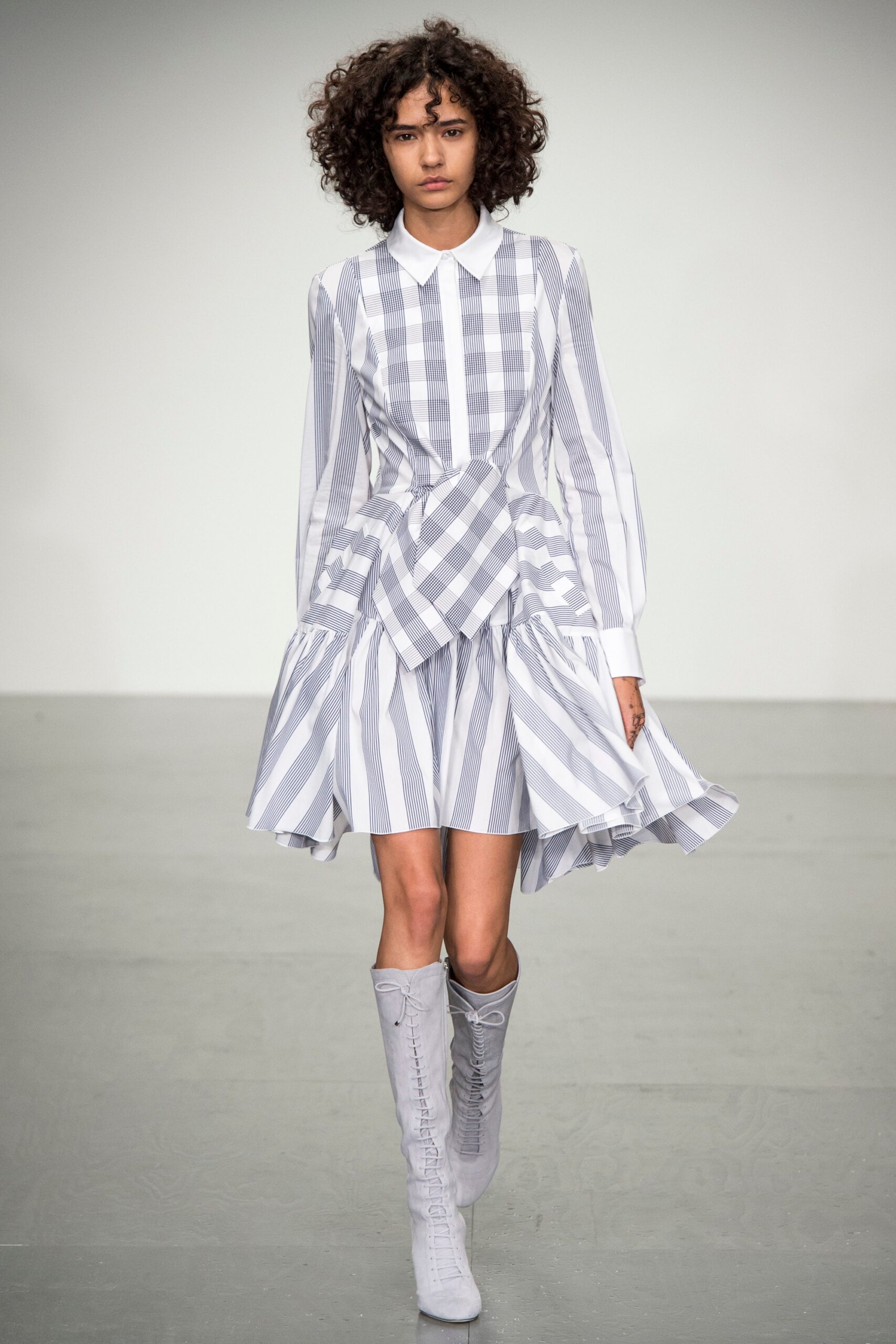 white and gray pleated dress