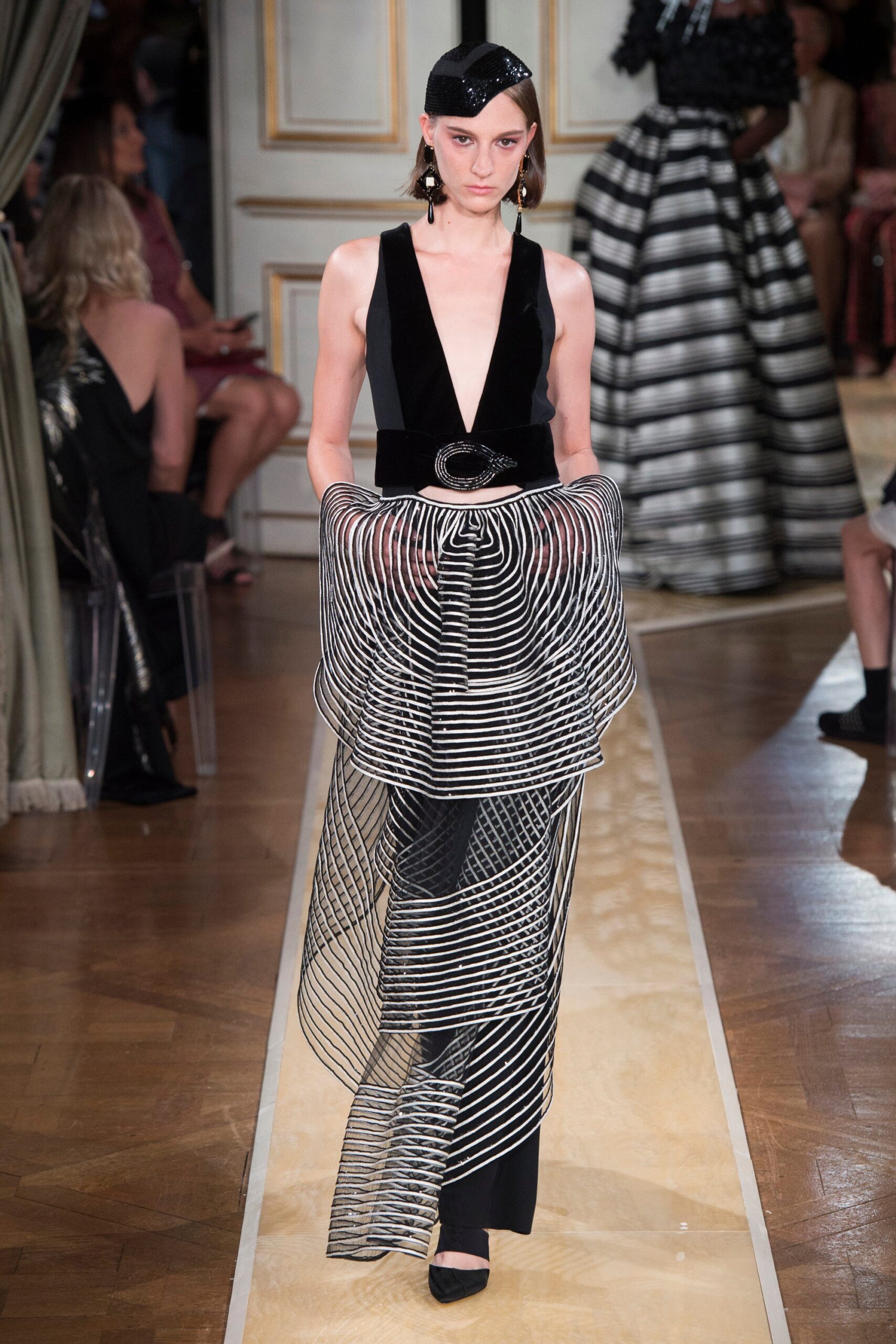 black and white layered midi dress