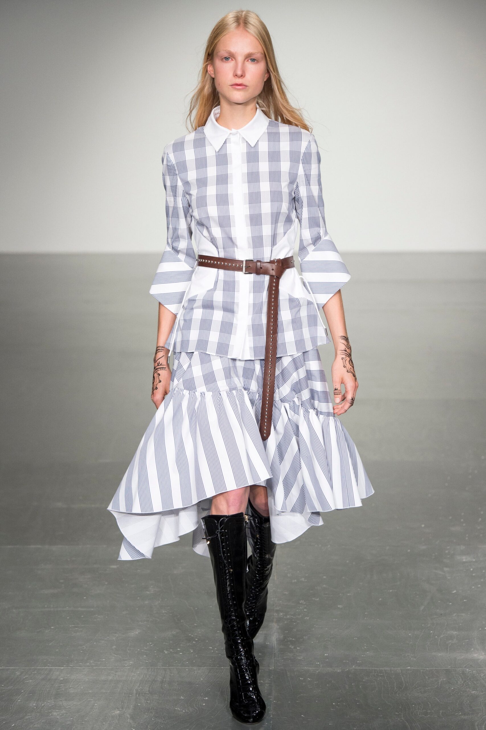 blue and white tiered dress