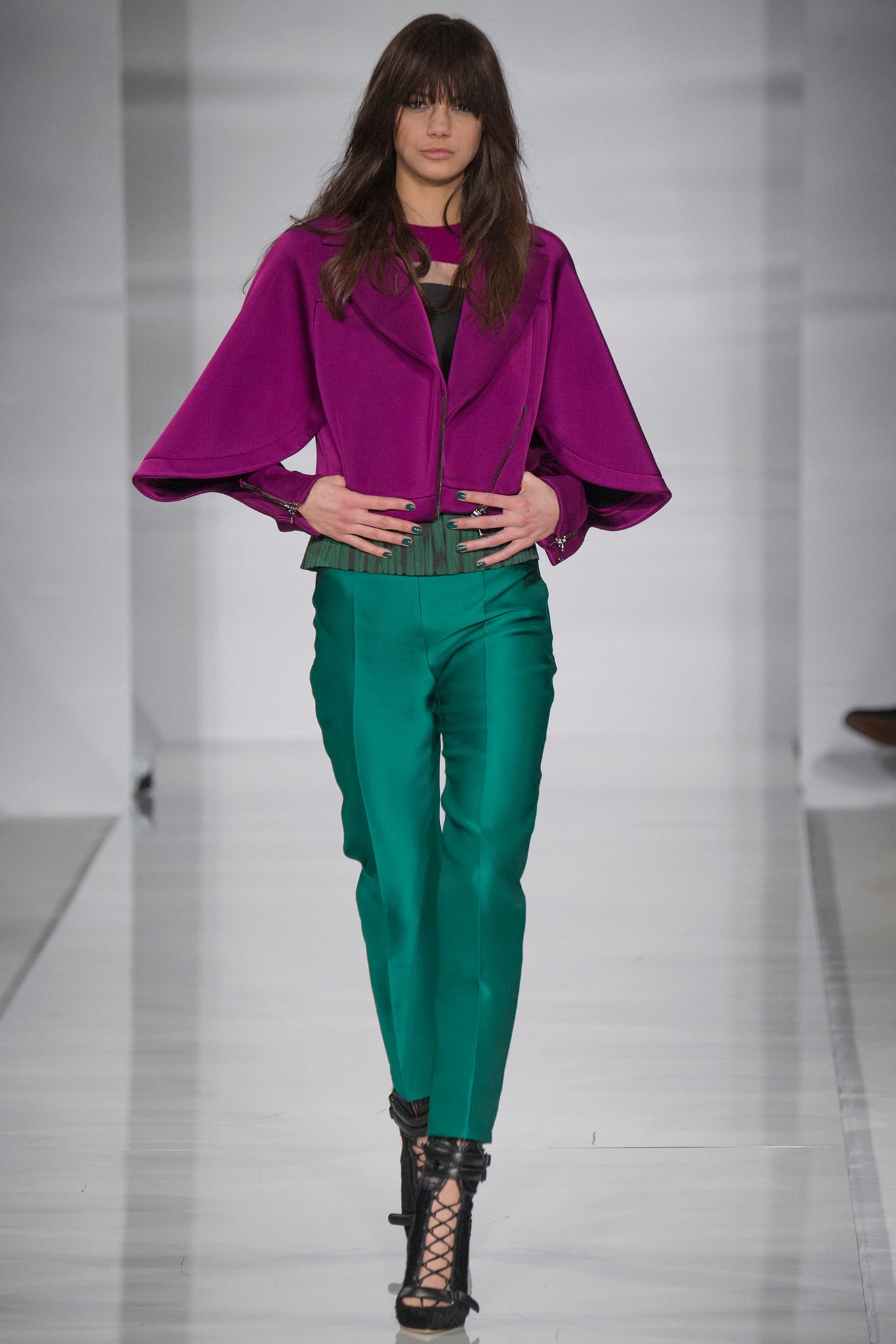 purple cotton long-sleeve collared structured layered jacket
