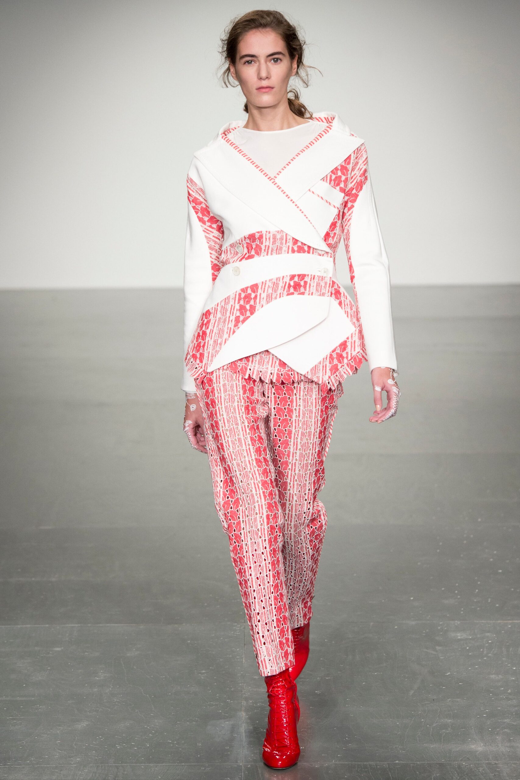 asymmetric red and white outfit
