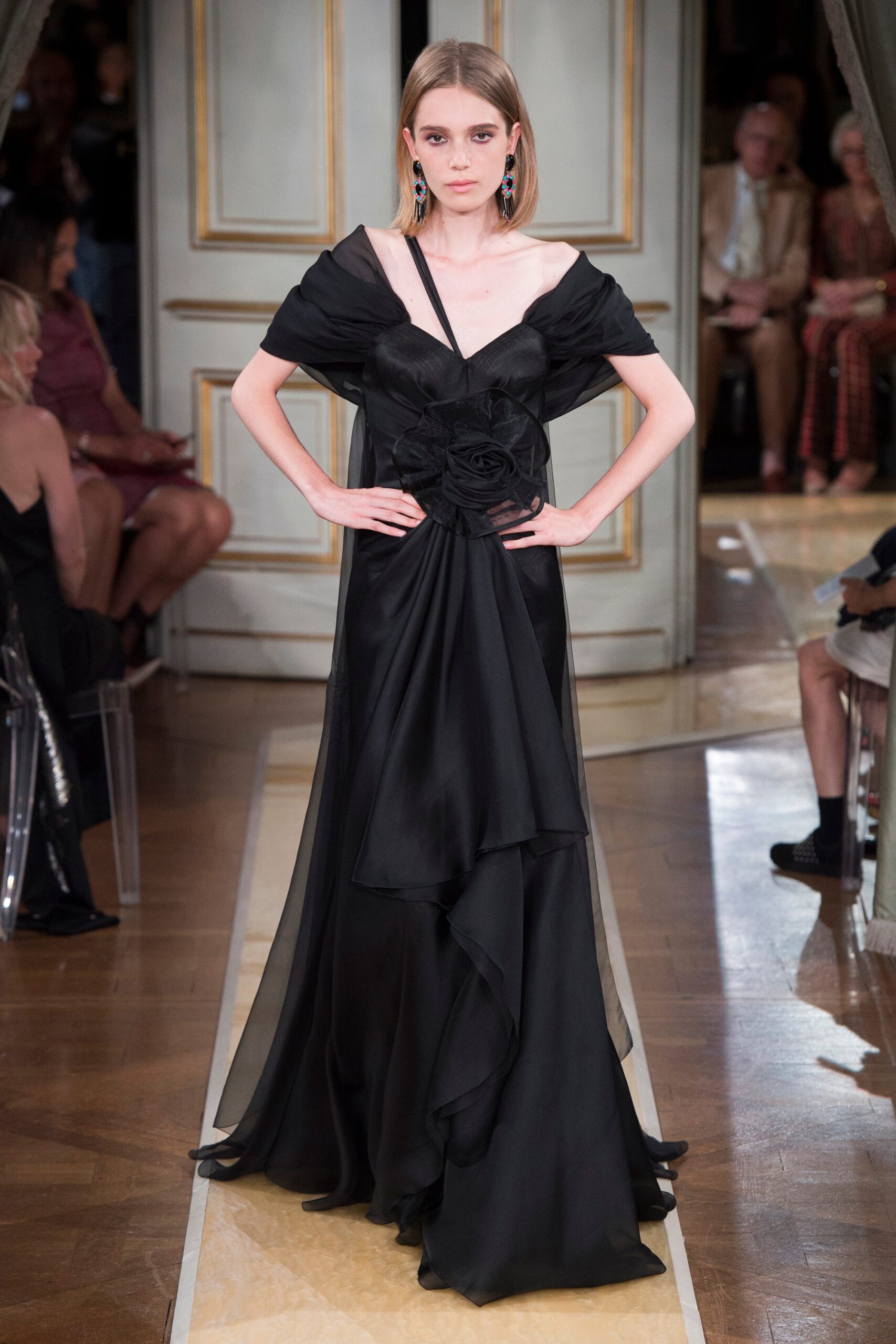 black silk sleeveless gown