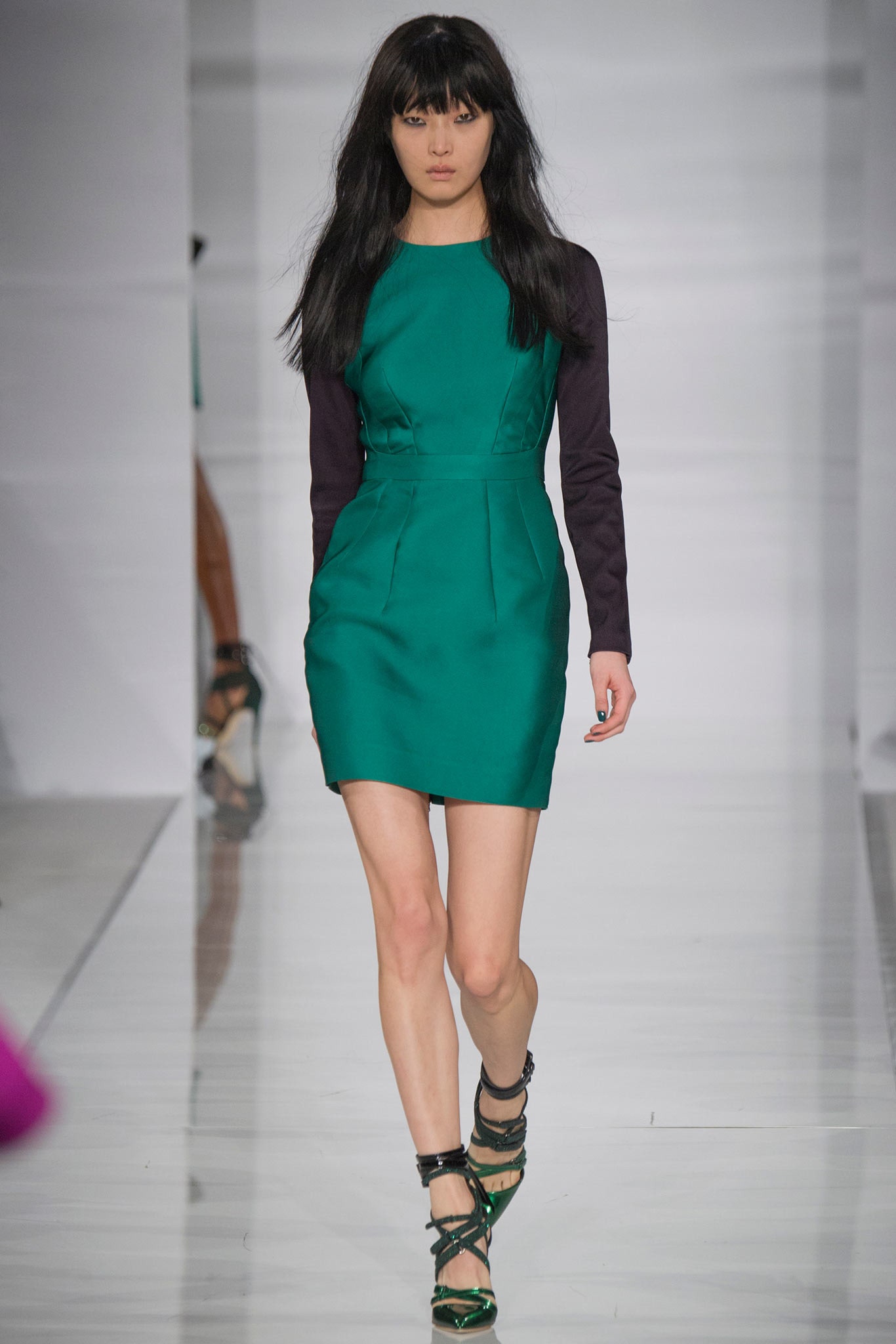 fitted green silk mini dress