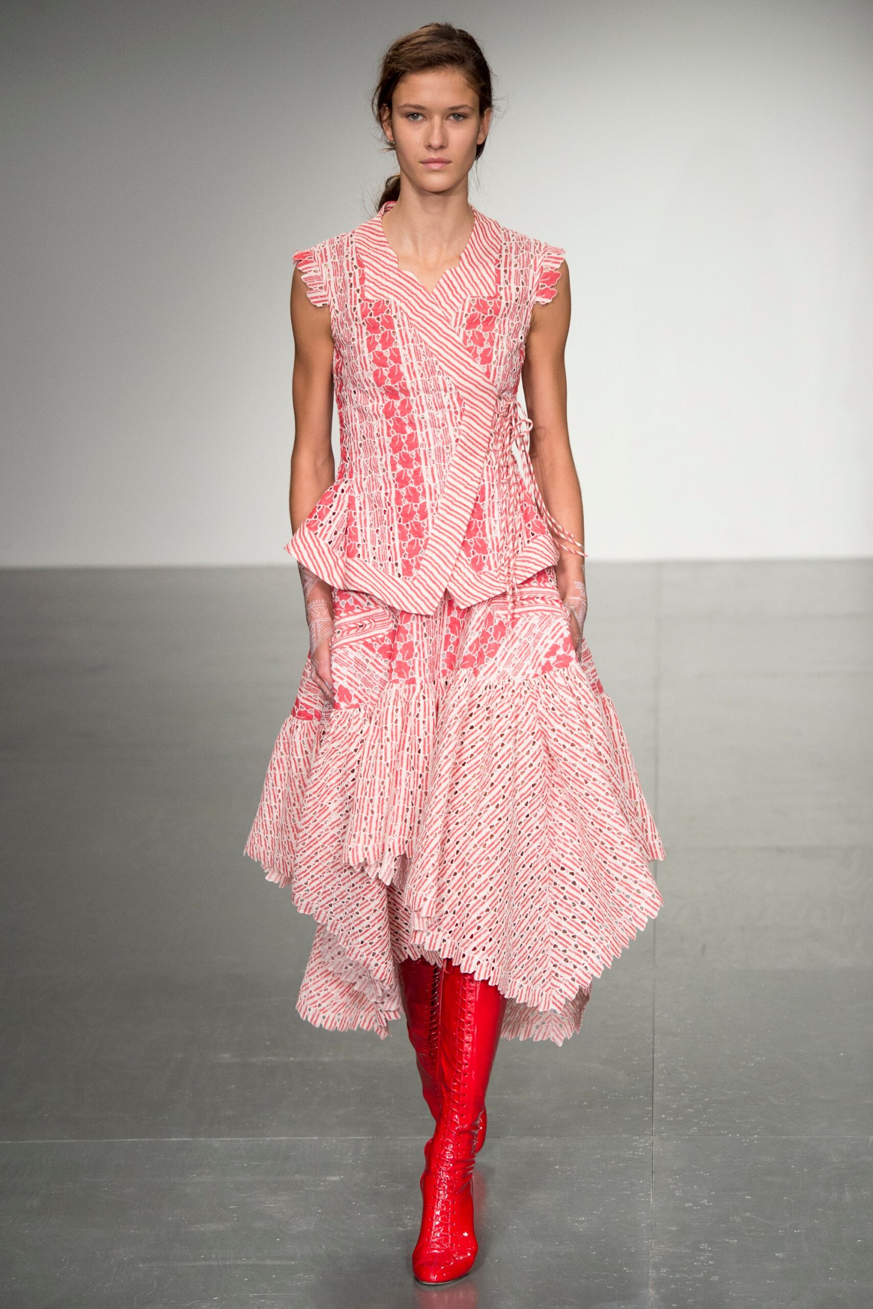 red and white layered midi dress
