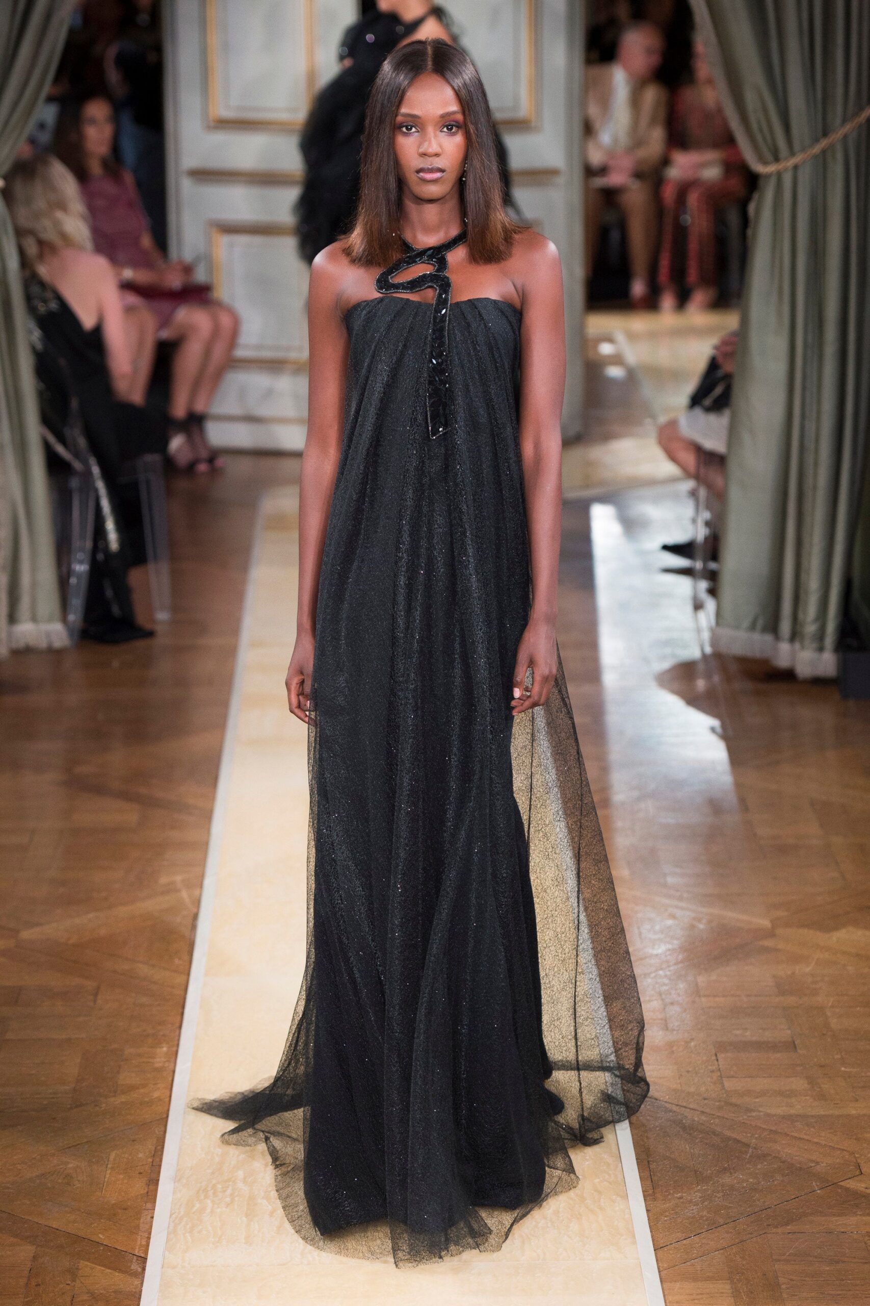 black silk tulle gown