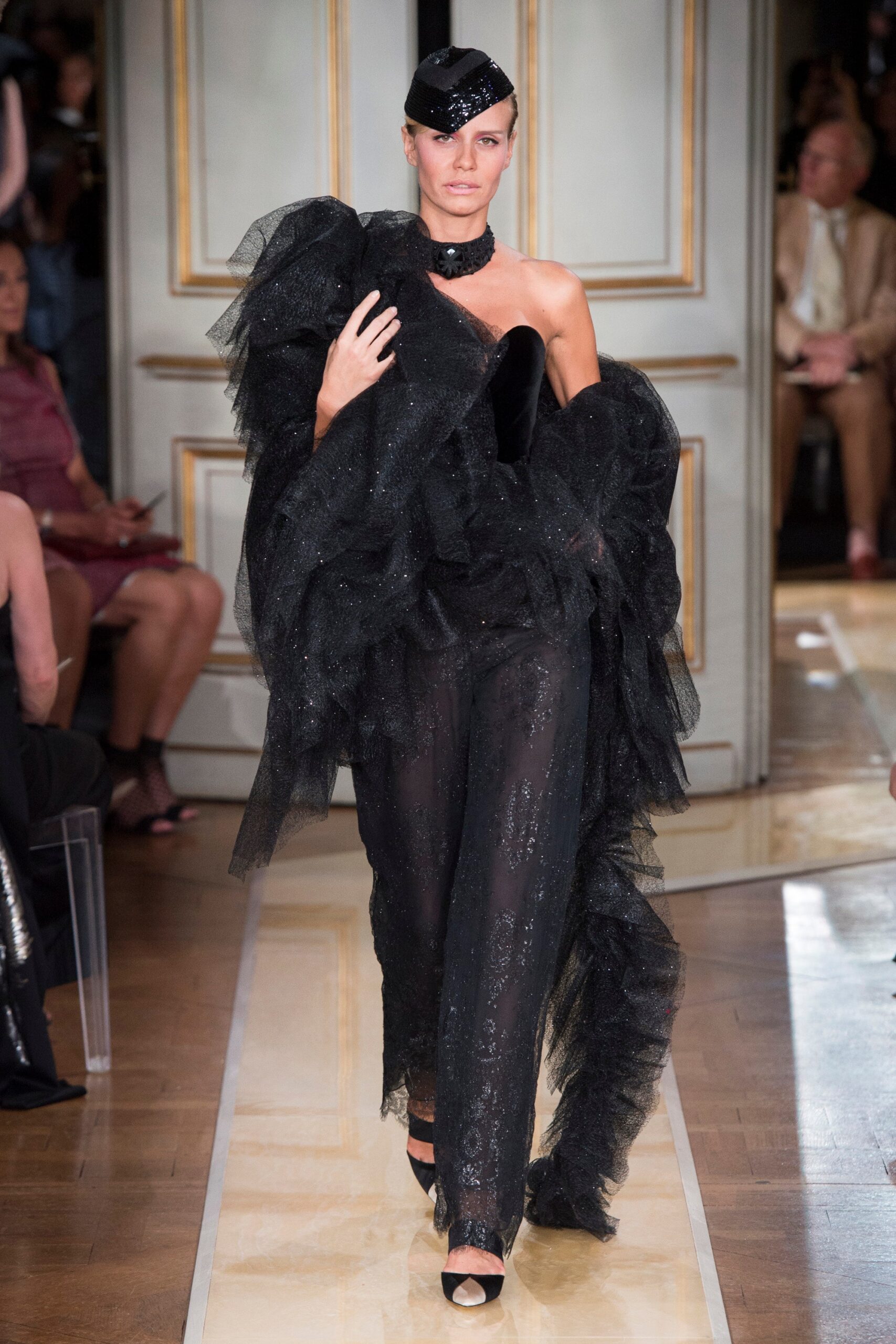 black tulle layered pants and top