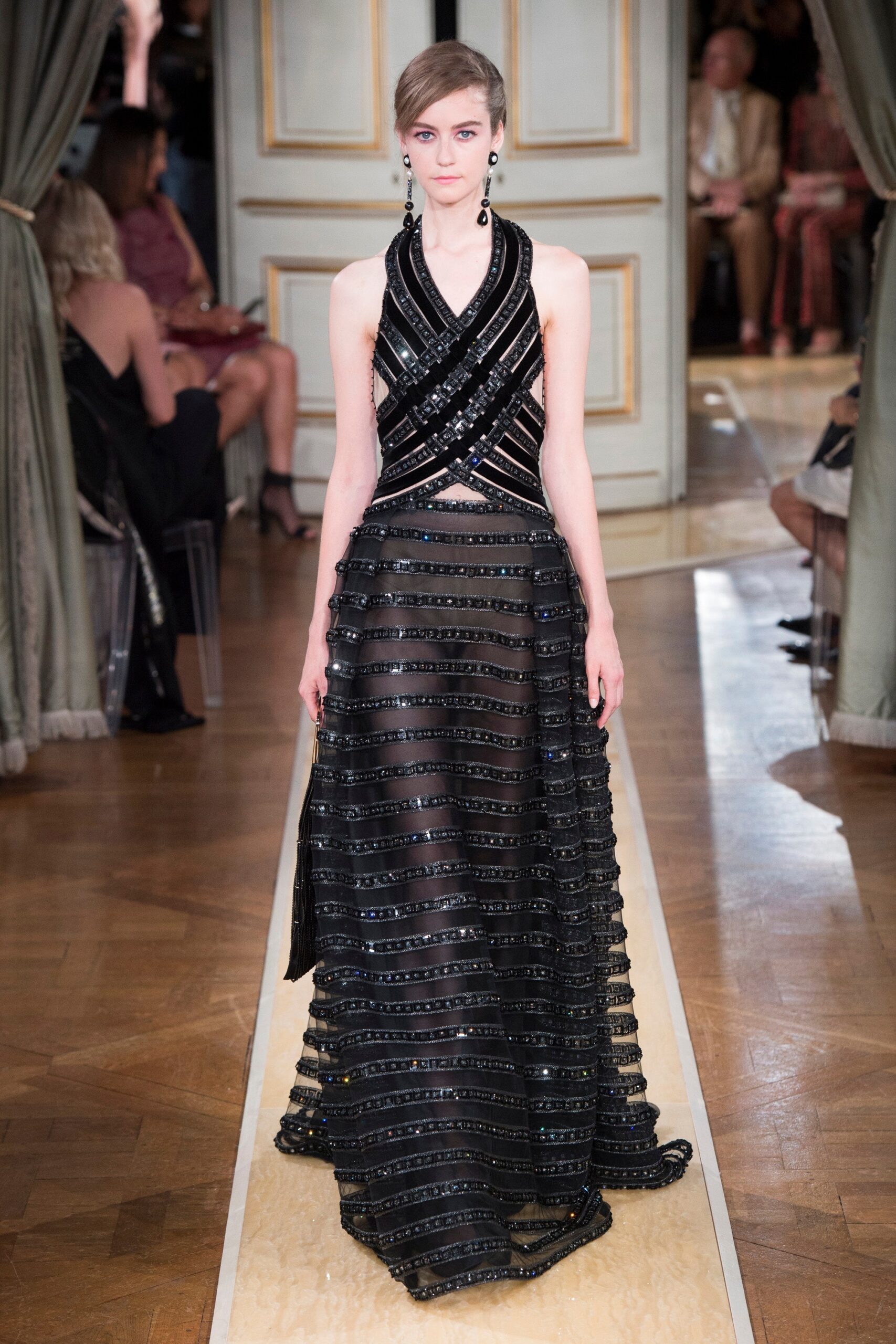 black silk sleeveless gown