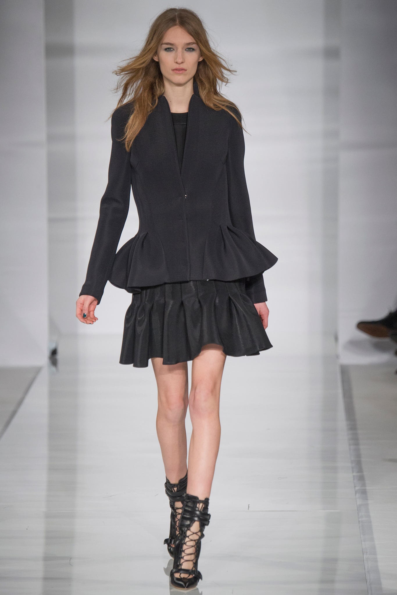 black leather fitted flared mini skirt