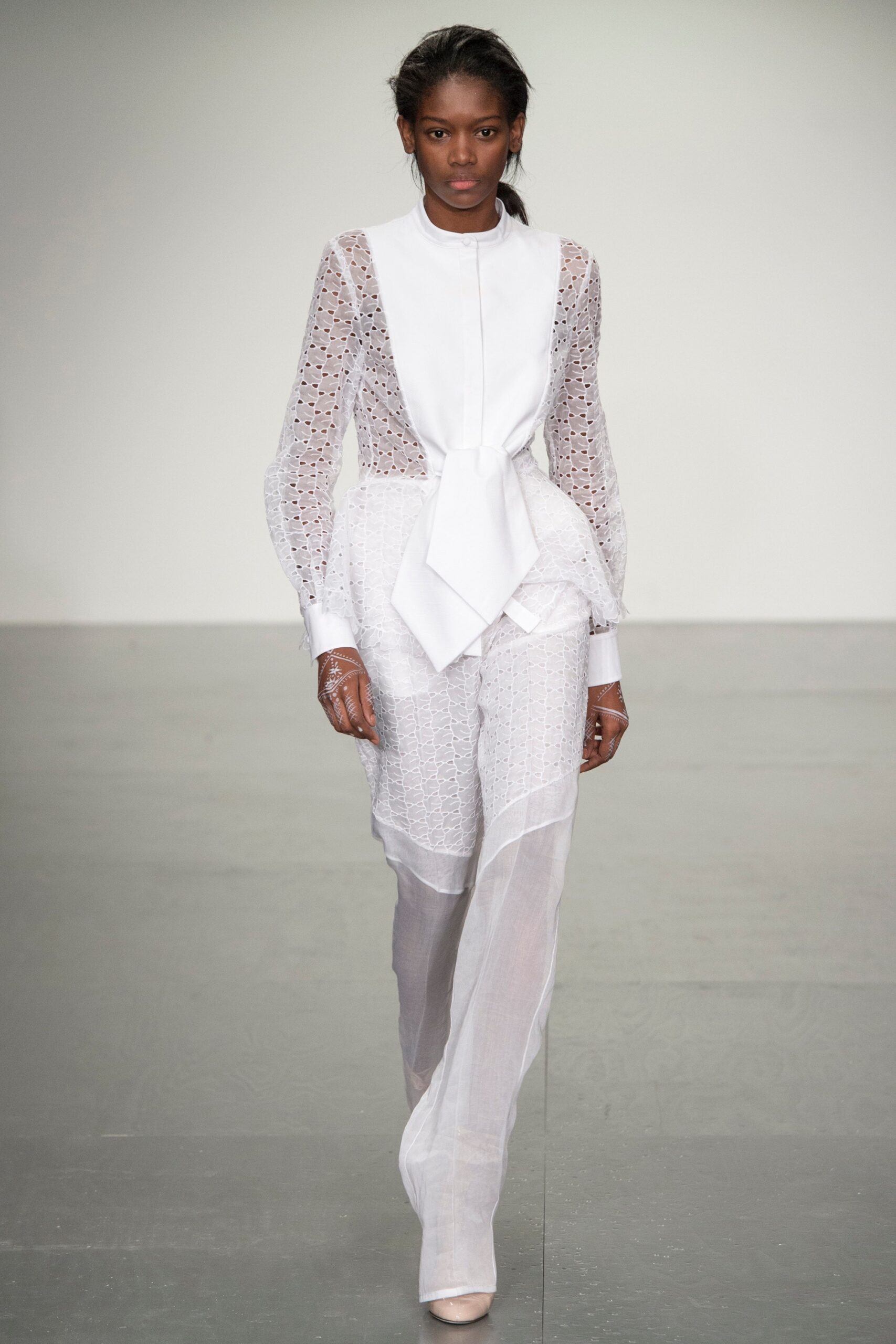 white fitted blouse and pants
