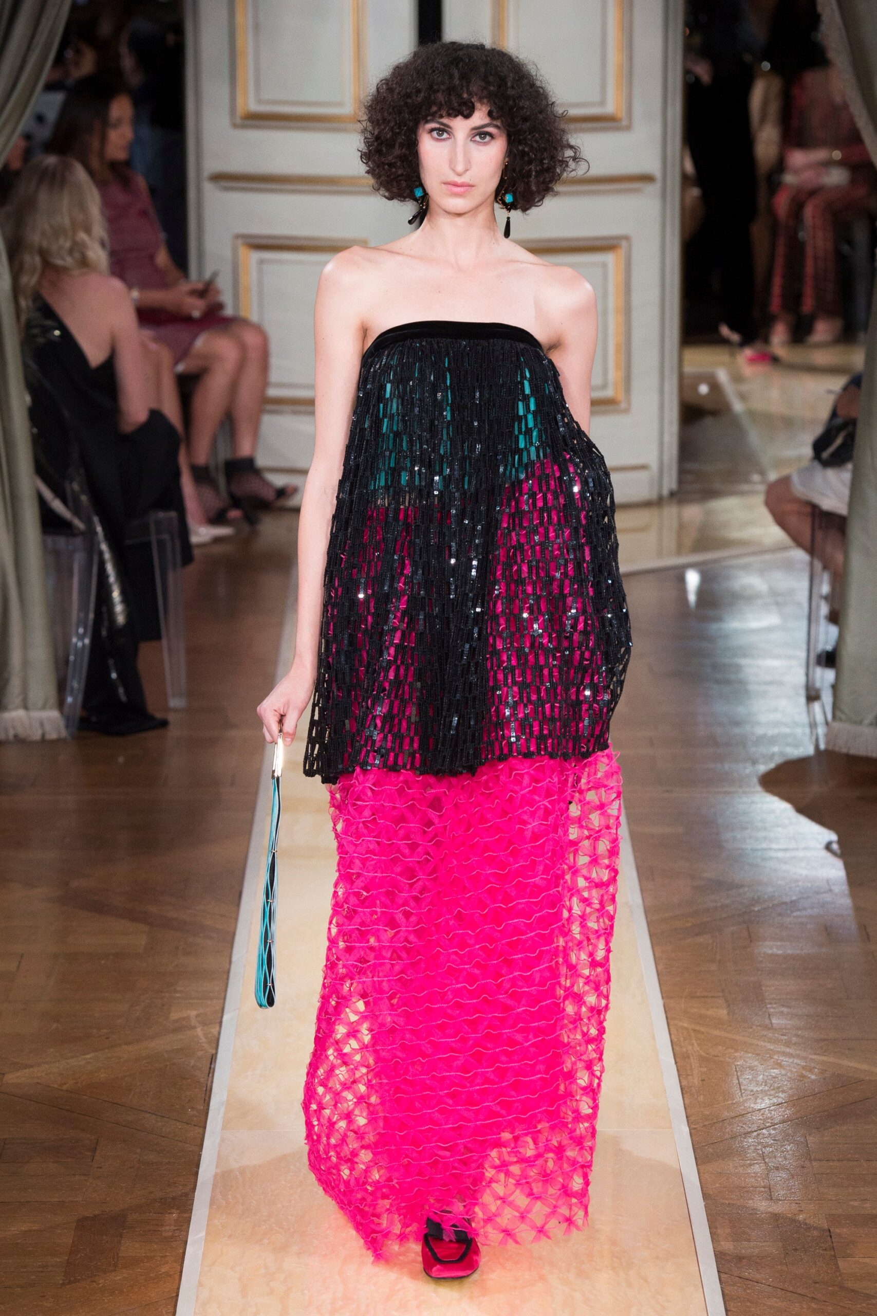 black and pink layered dress