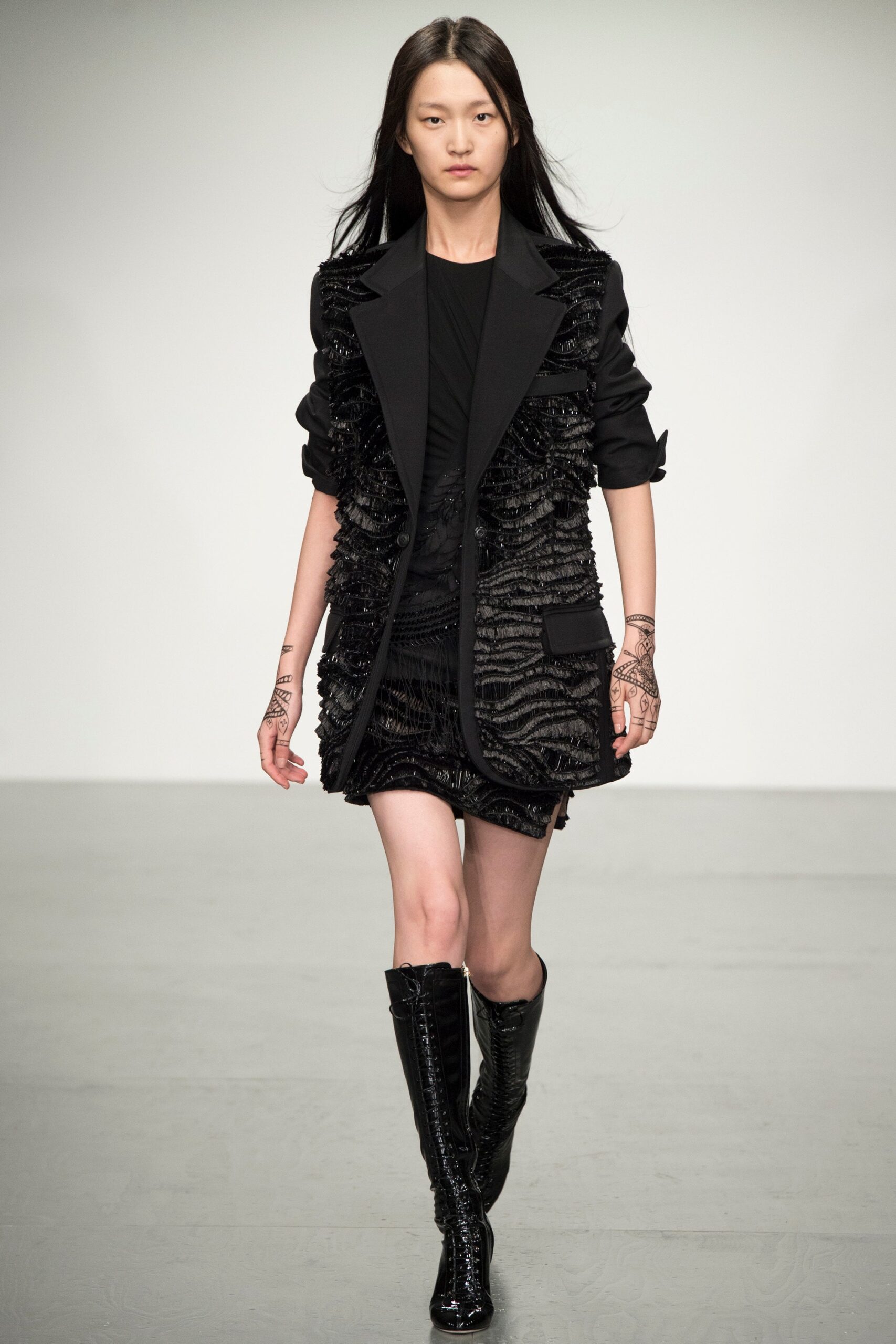 black fitted blazer and mini dress