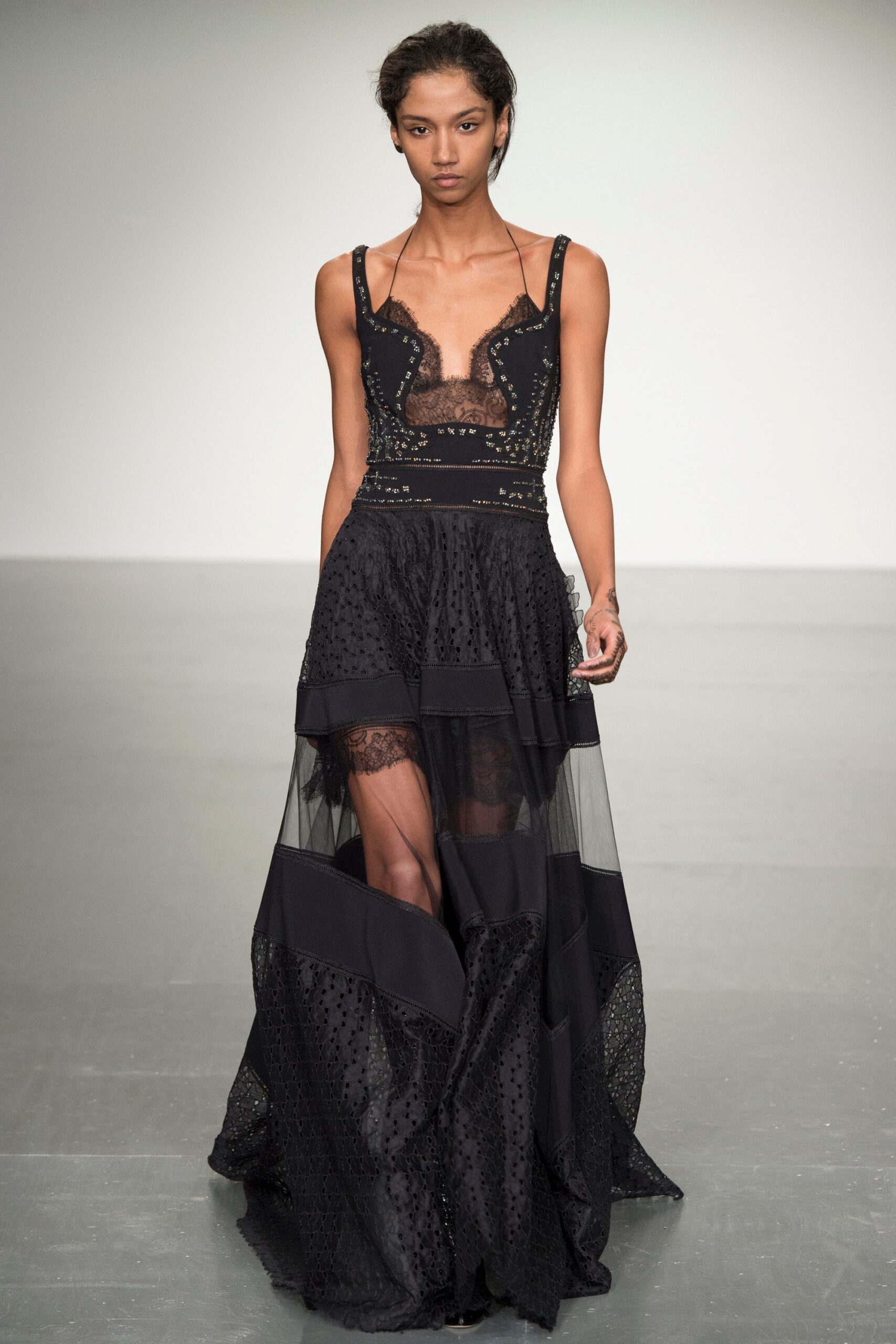 black silk lace maxi dress