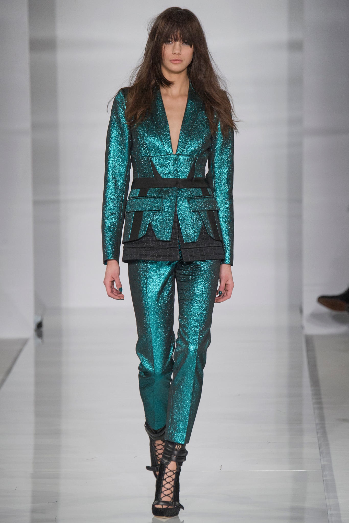 metallic teal tailored suit