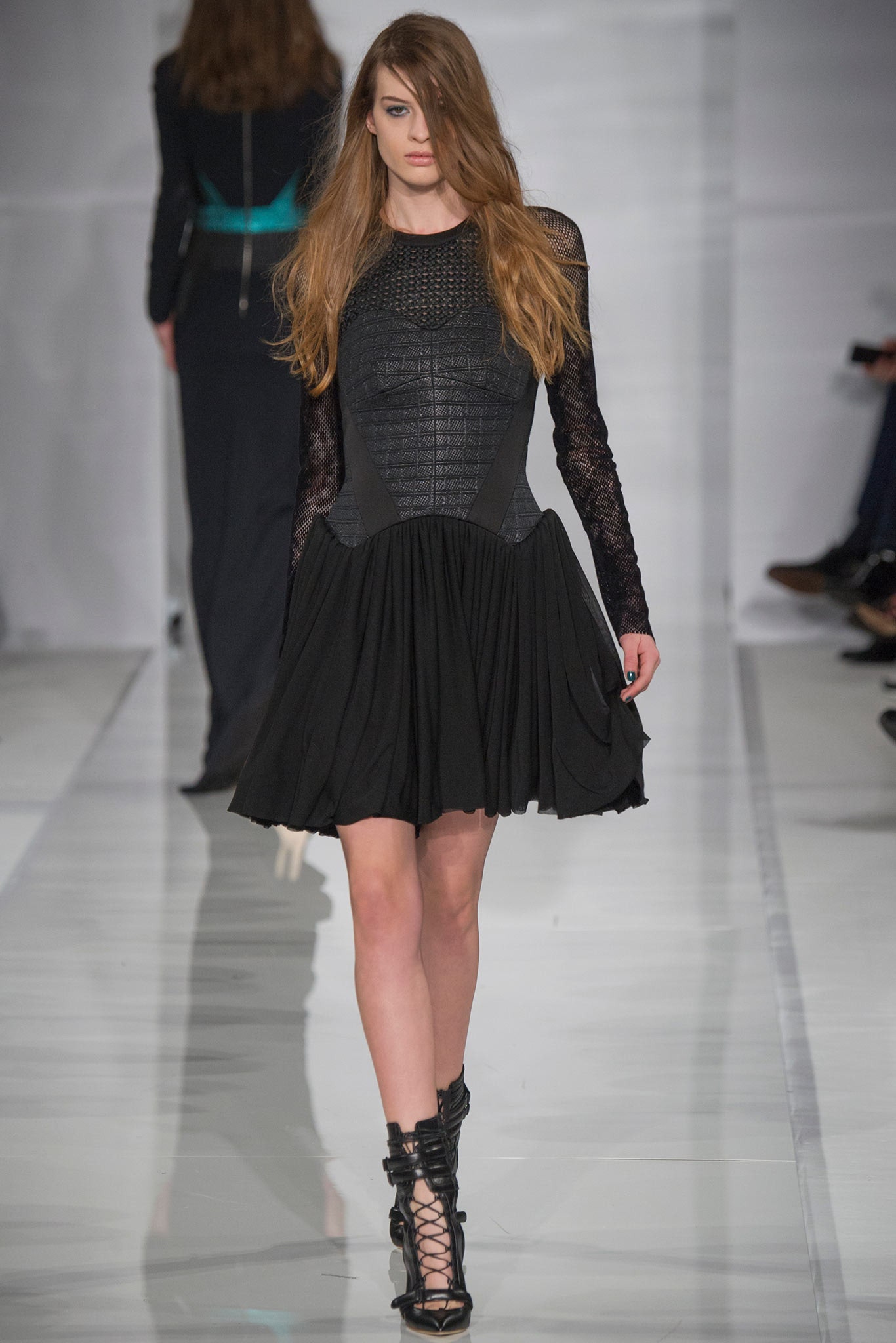 black fitted long-sleeve dress