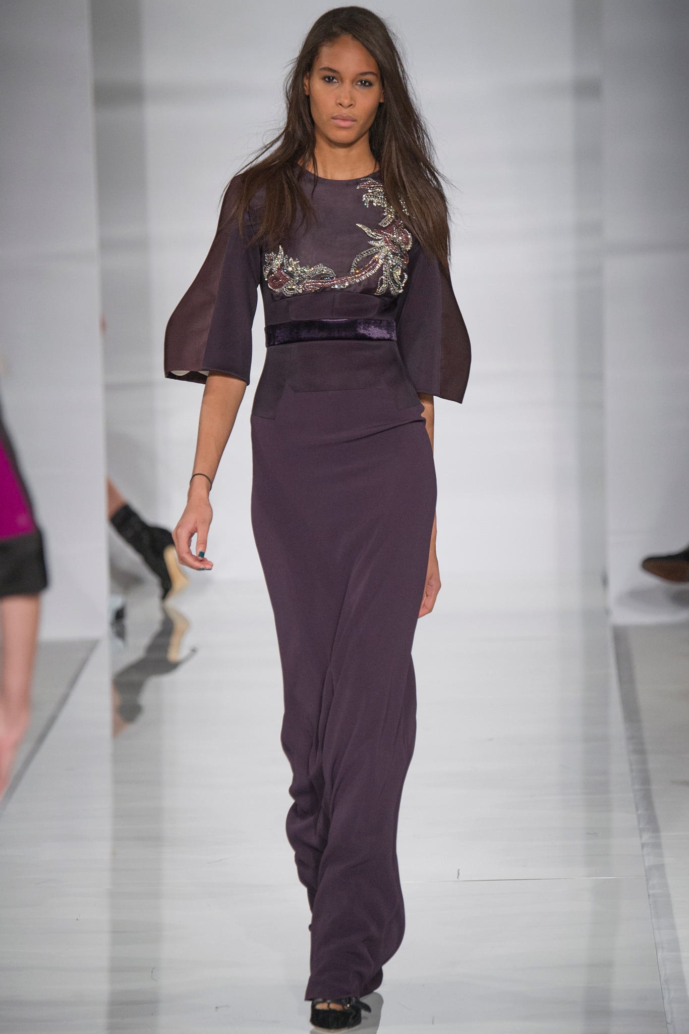purple silk embroidered gown