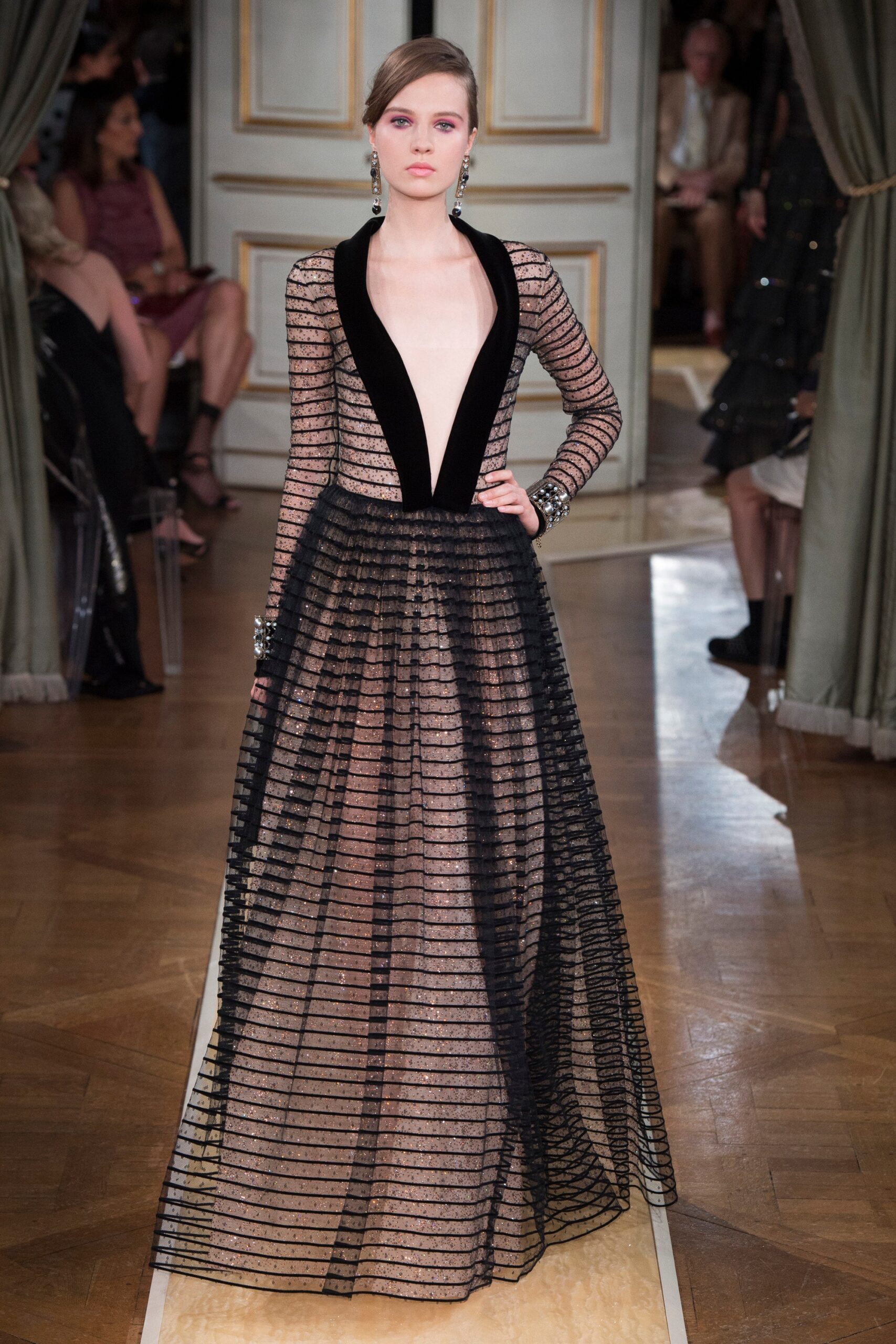 black silk fitted gown