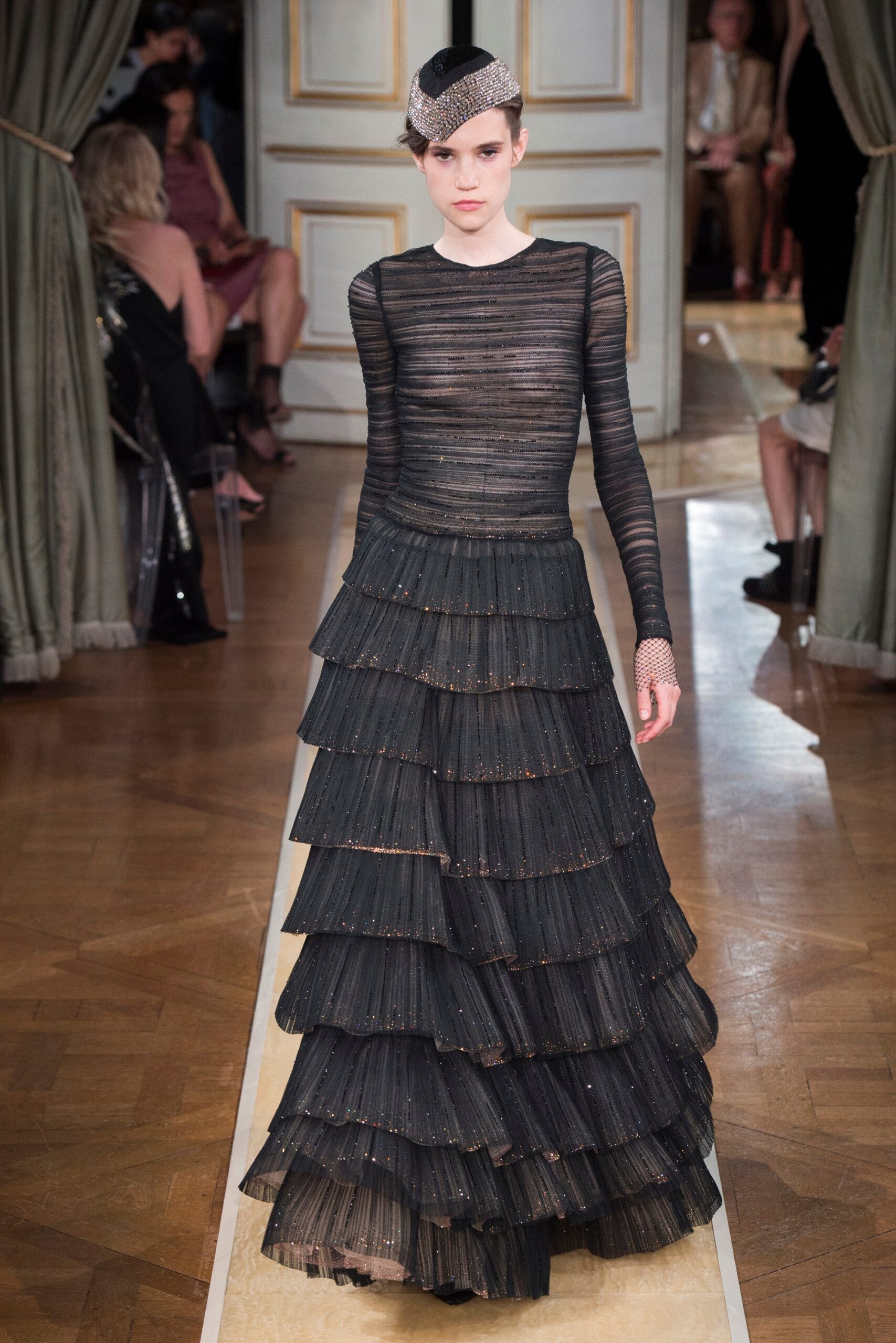 black pleated top and tiered skirt