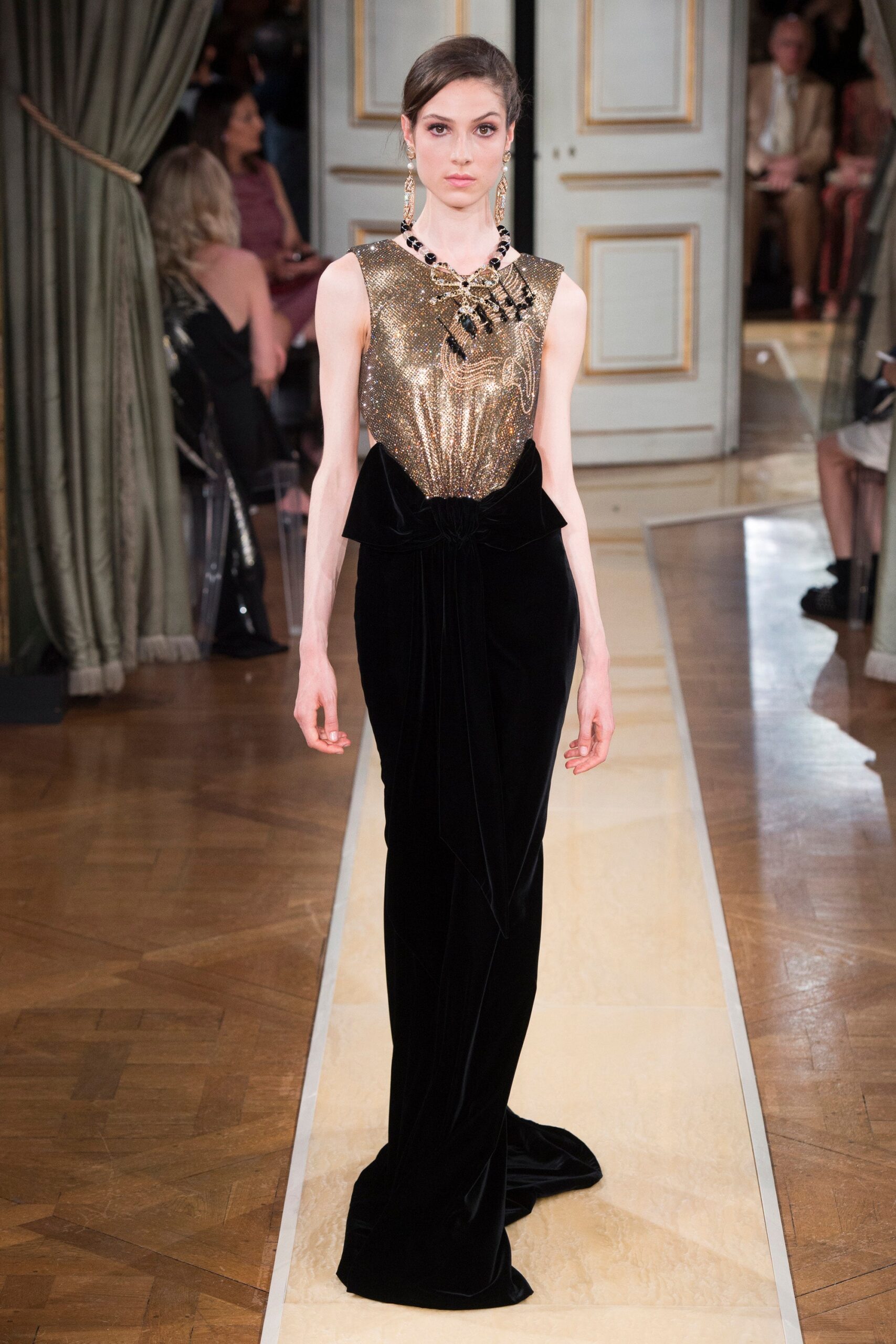 black velvet gold gown