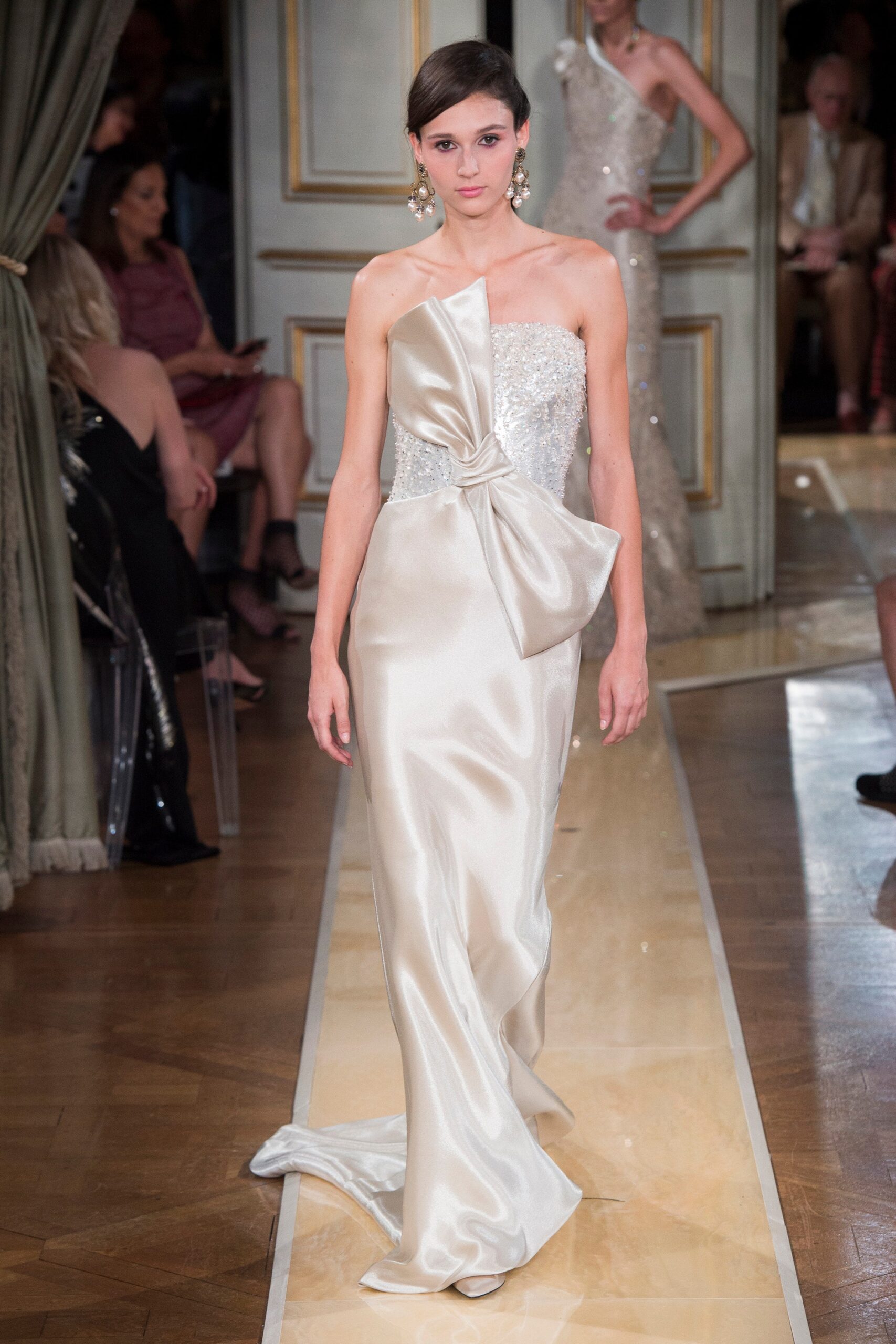 ivory silk off-shoulder gown