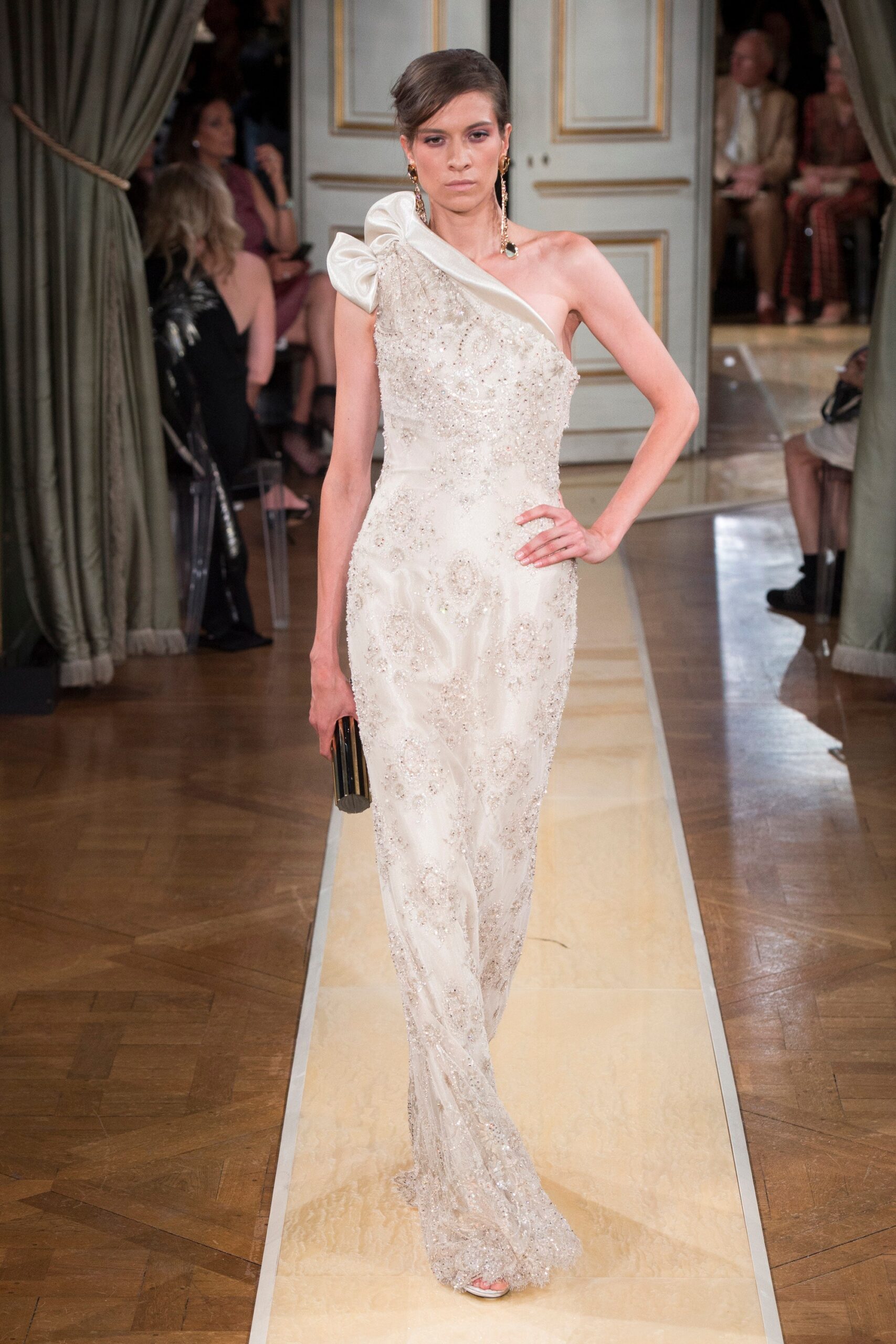 ivory silk off-shoulder gown