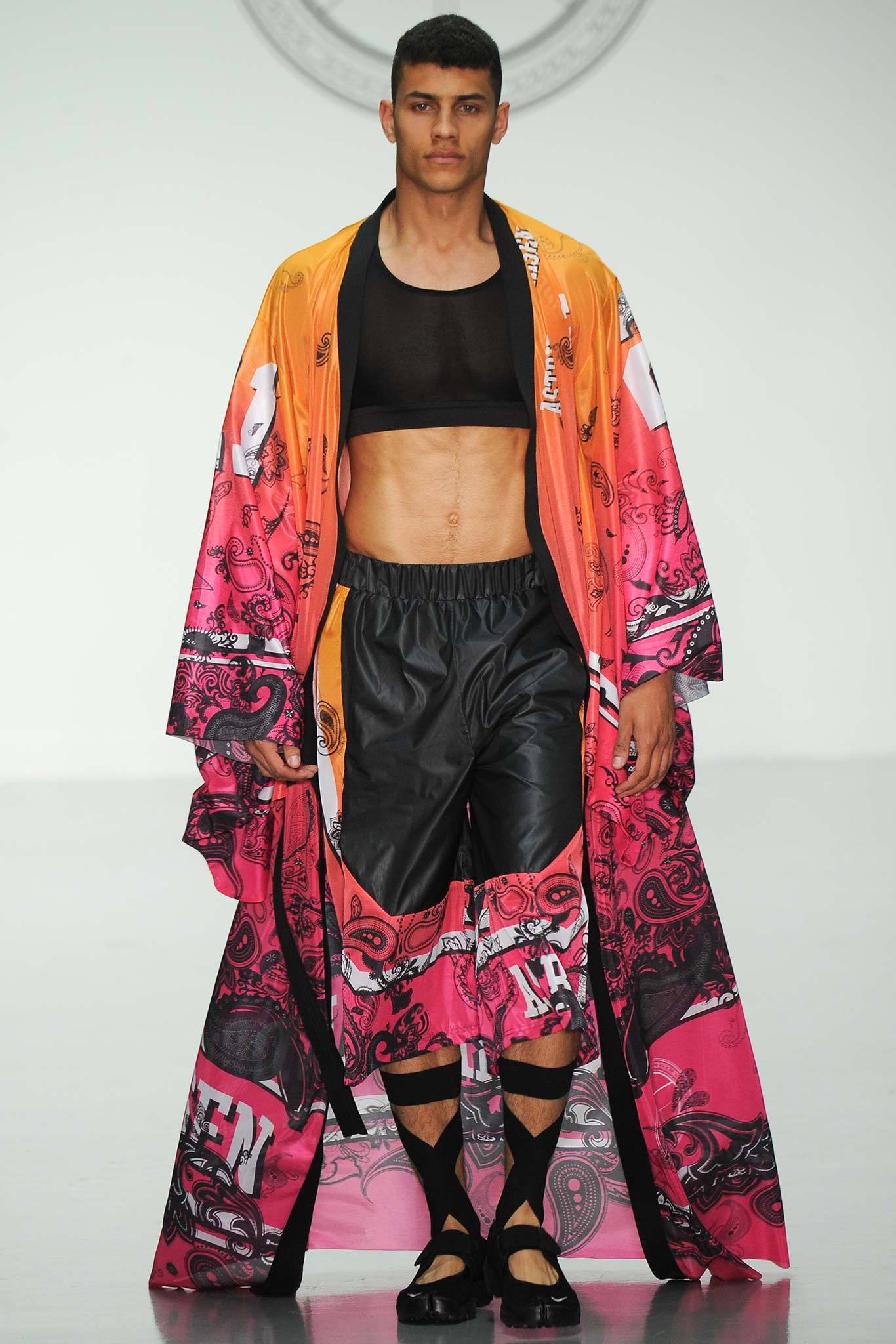 colorful kimono with black crop-top