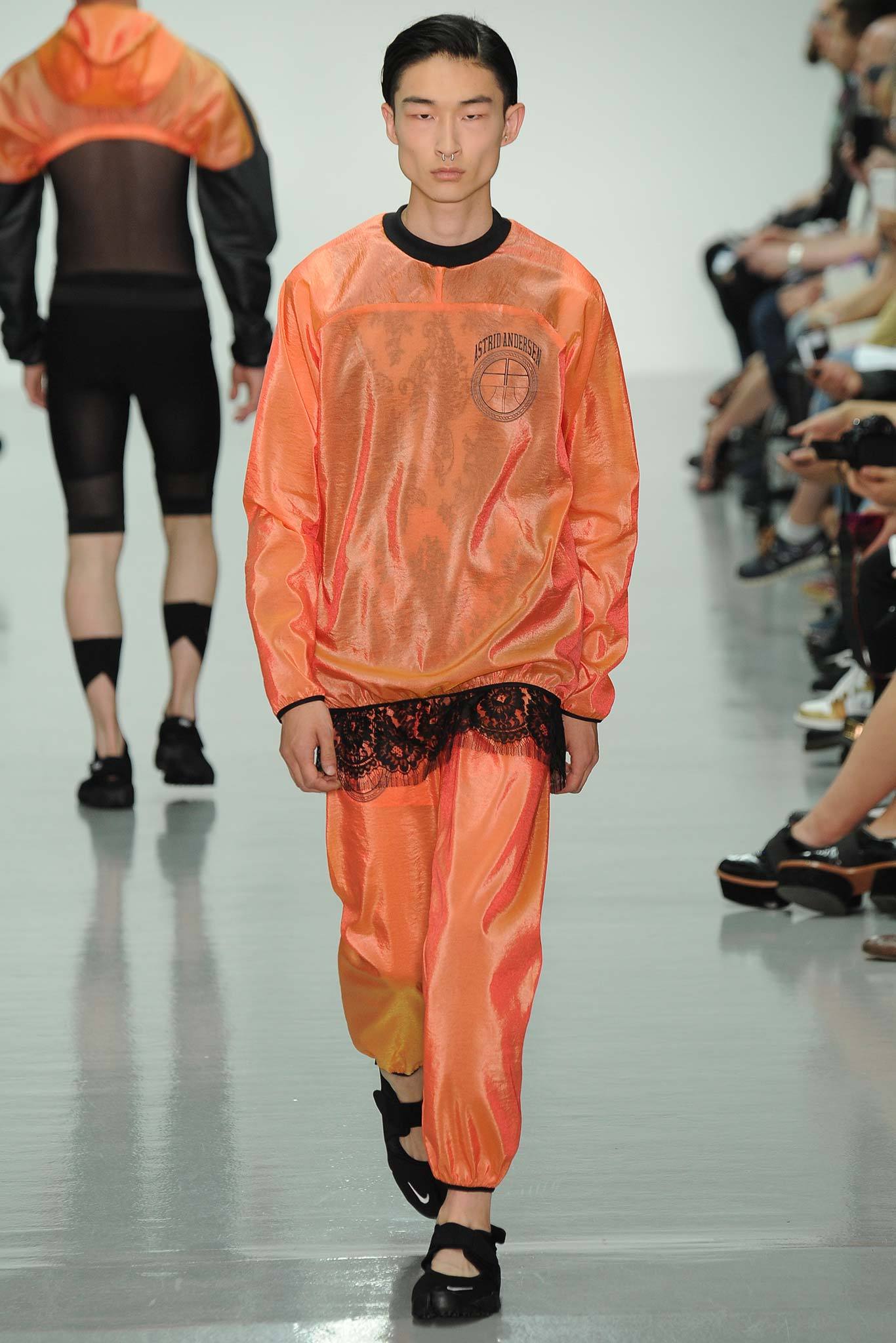 orange silk long-sleeve collared relaxed layered shiny top