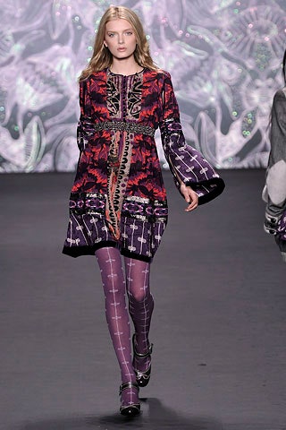 purple cotton long-sleeve collared fitted embroidered flared dress