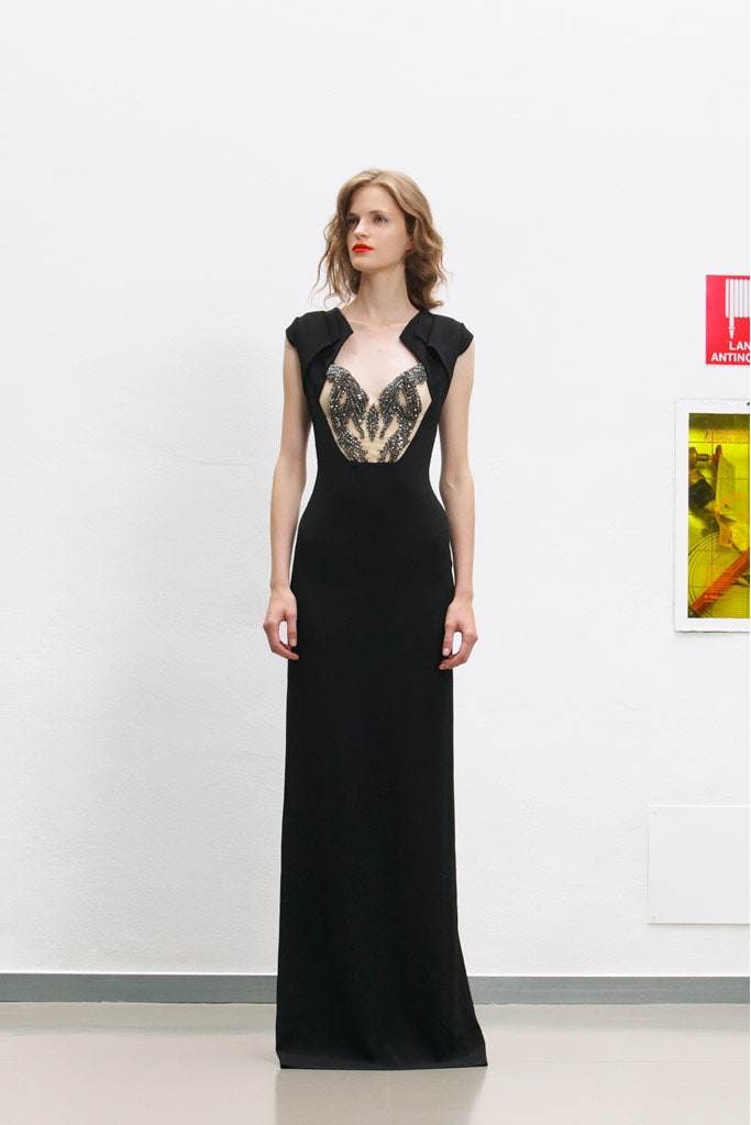 black silk fitted gown