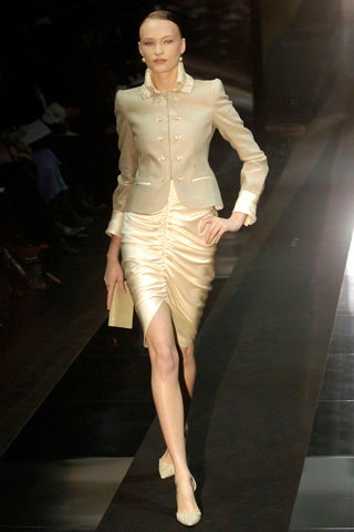 beige silk long-sleeve collared fitted structured buttoned blazer