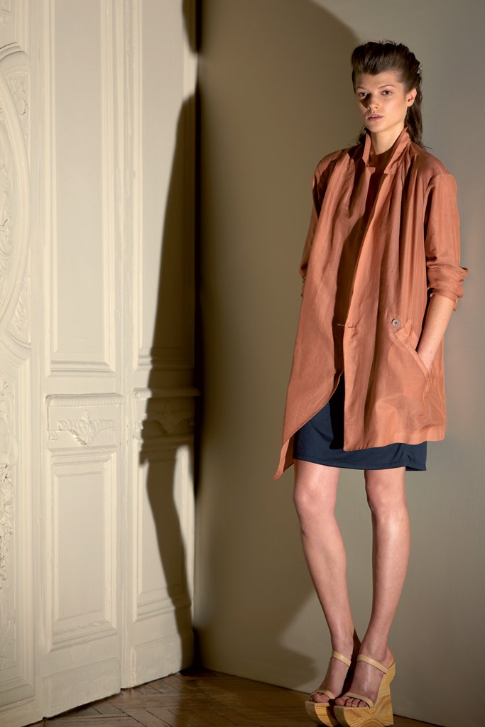 orange cotton coat with blue skirt