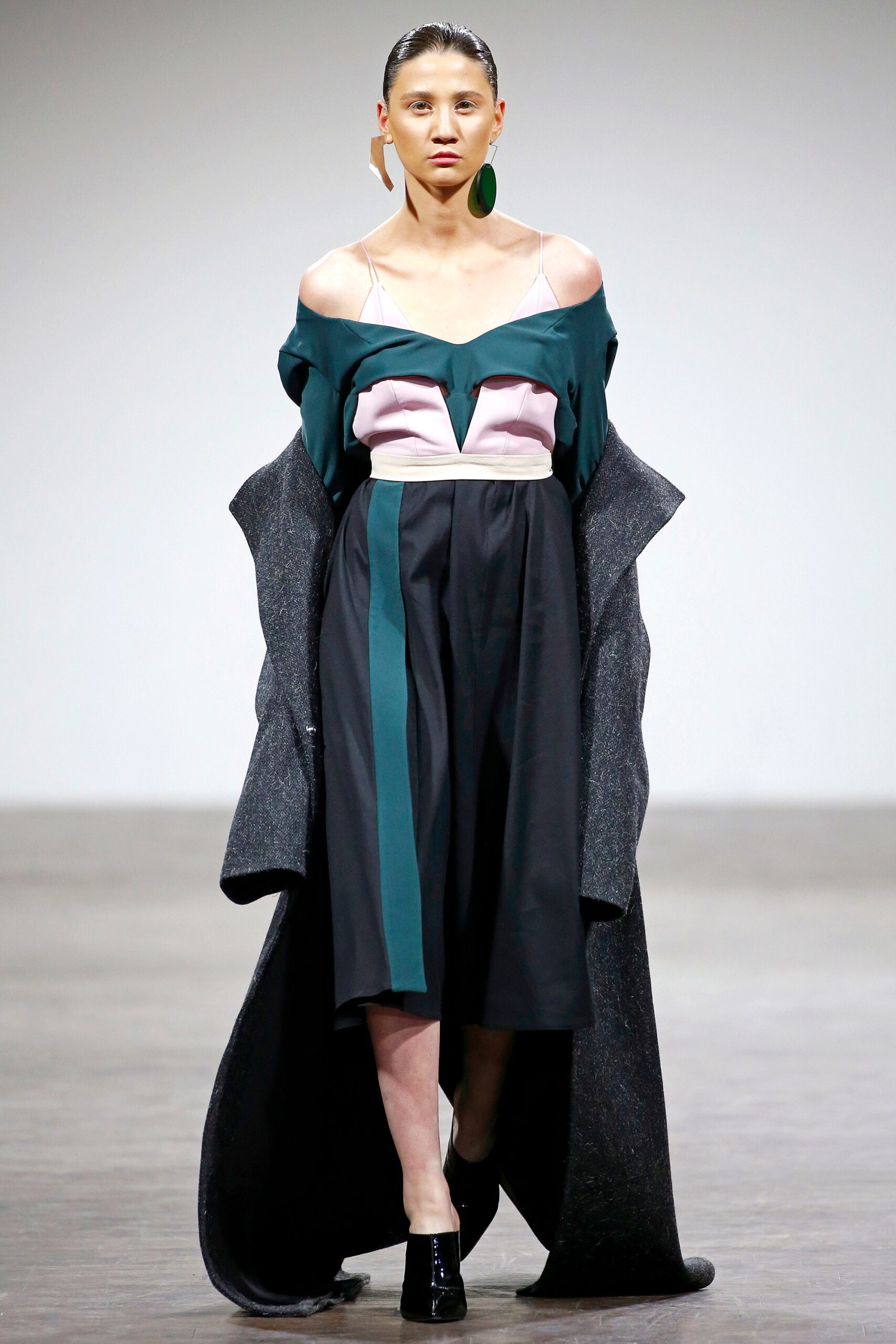 color-blocked off-shoulder midi dress
